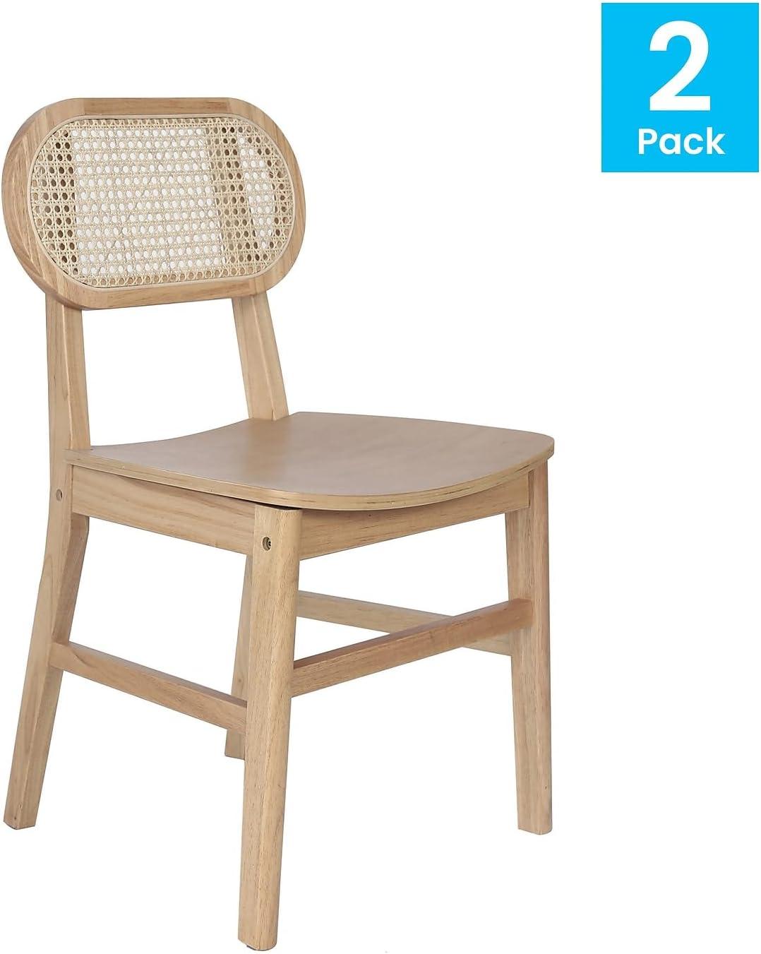 Flash Furniture Jacob Set of 2 Commercial Cane Rattan Dining and Event Chairs with Solid Wood Frame and Seat