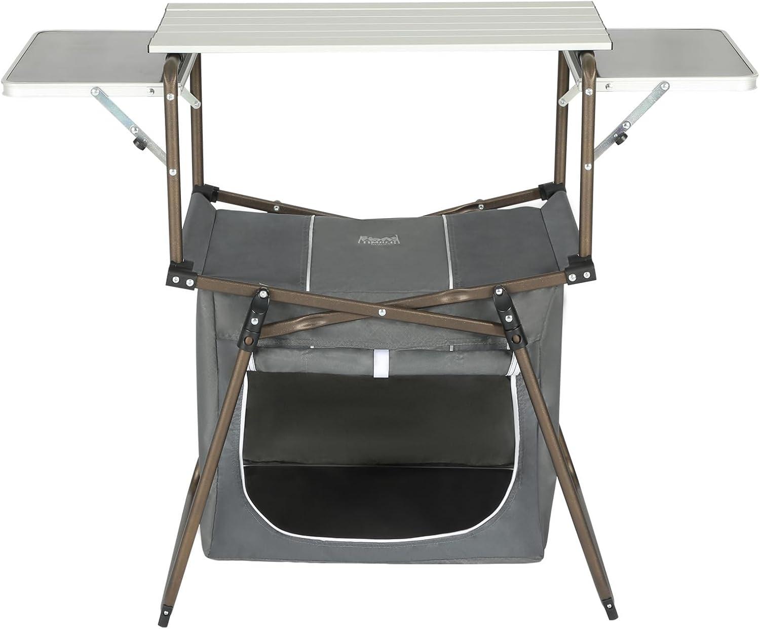 TIMBER RIDGE Folding Camping Kitchen Table – Lightweight Aluminum Cook Station with Storage & Carry Bag, Portable BBQ Grill Table, Gray.