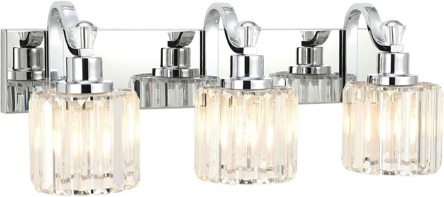 GAOMON LED Modern Crystal Bathroom Vanity Lights Over Mirror, Chrome Bathroom Light Fixtures Wall Light (4-Light)
