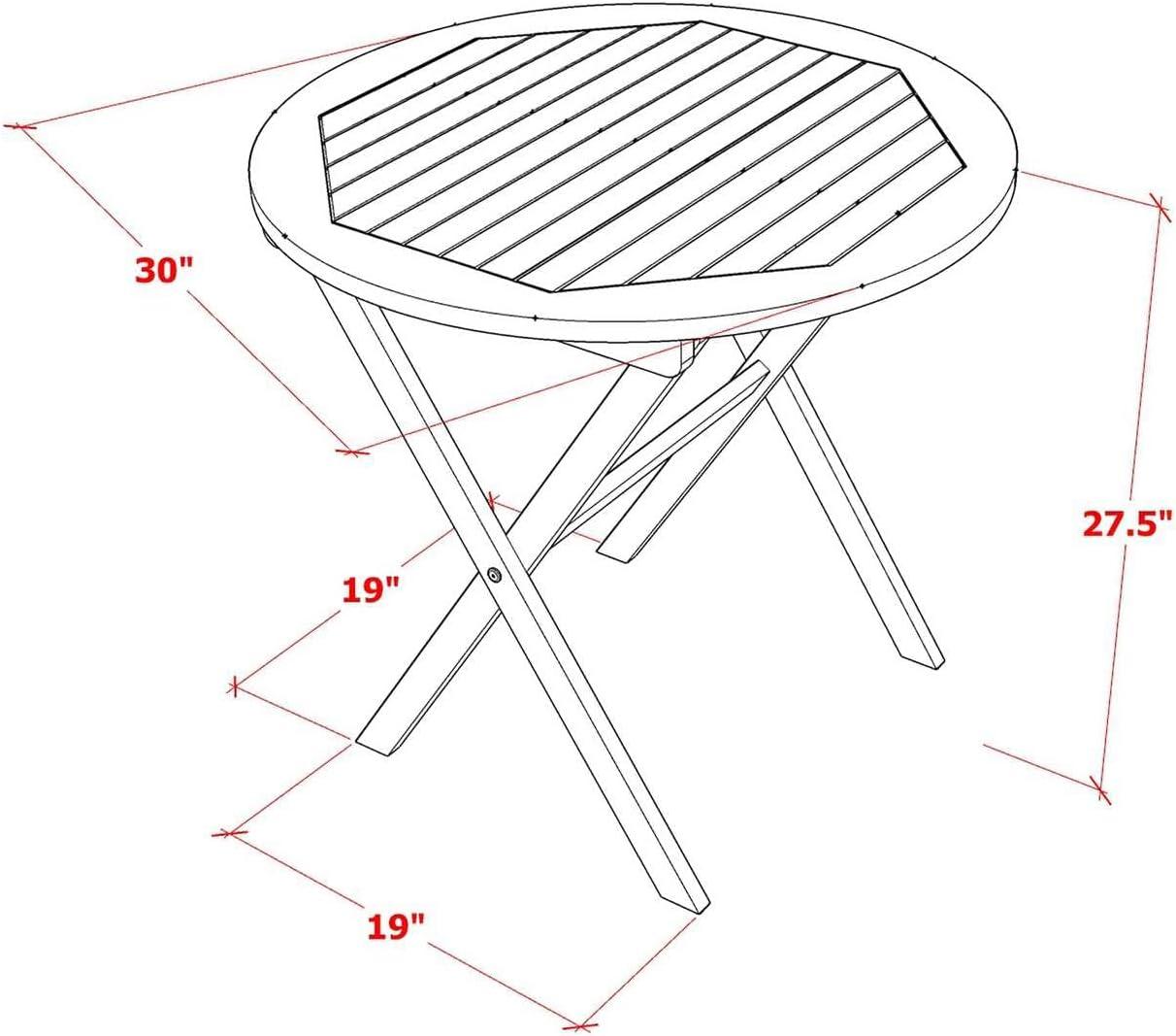 East West Furniture  3-Piece Outdoor Bistro Table Set Consists of a Folding Camping Table & 2 Folding Camping Chairs Ideal for Garden, Terrace, Bistro