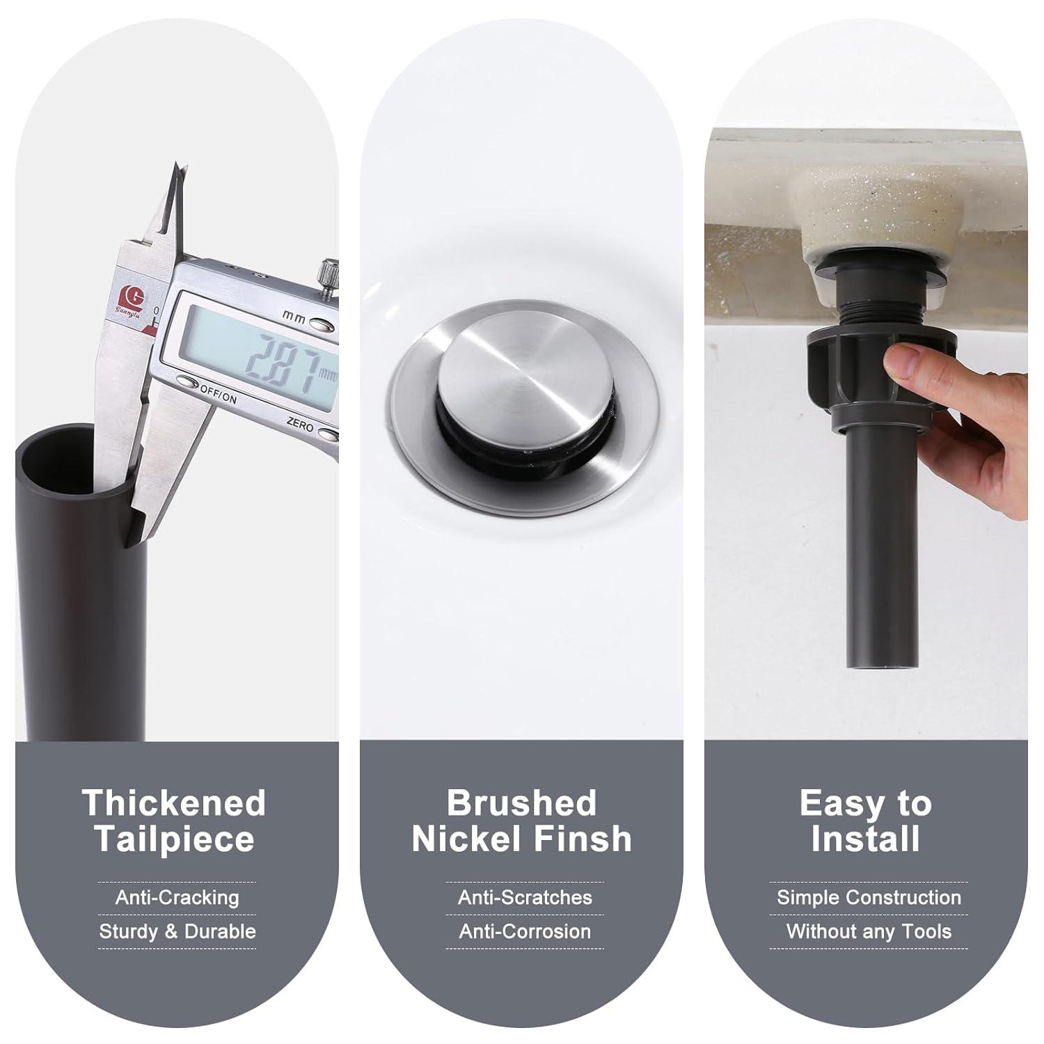 Pop Up Stopper Bathroom Sink Drain with Overflow Vessel Sink Drain for Bathroom Brushed Nickel Pop Up Drain Stopper Anti Clog Strainer Assembly with Strainer Lavatory Vanity Vessel Pop Up Stopper