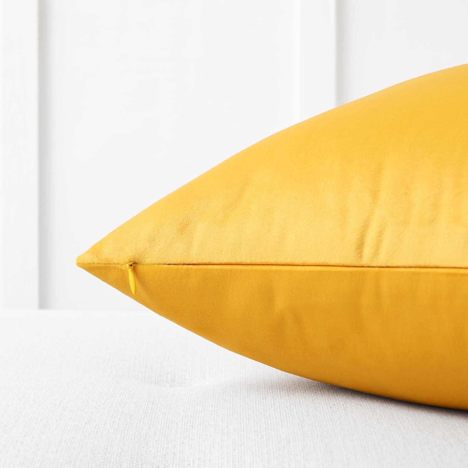 Deconovo Pack of 2 Velvet Pillow Covers Decorative Square Pillowcase Soft Solid Cushion Case for Home Decor Girl's Bedroom, Lemon Yellow, 26 x 26 inch