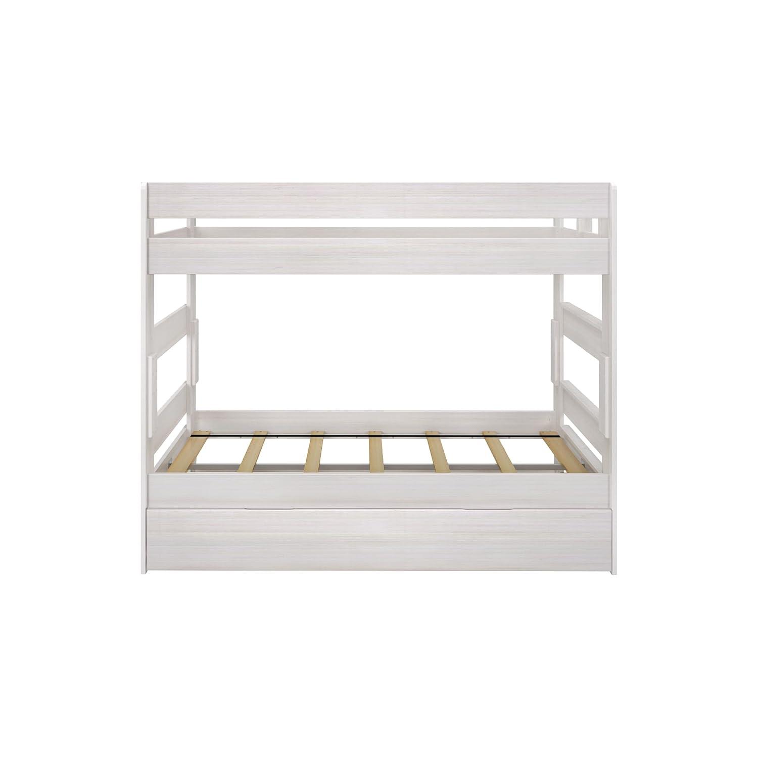 Max & Lily Solid Wood Modern Farmhouse Twin over Twin Bunk Bed with Trundle, White Wash