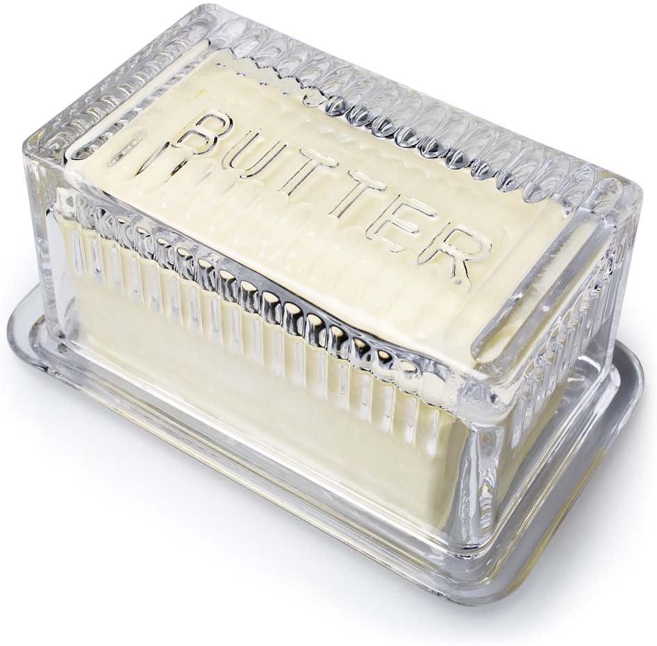 Large Clear Glass Vintage-Style Covered Butter Dish