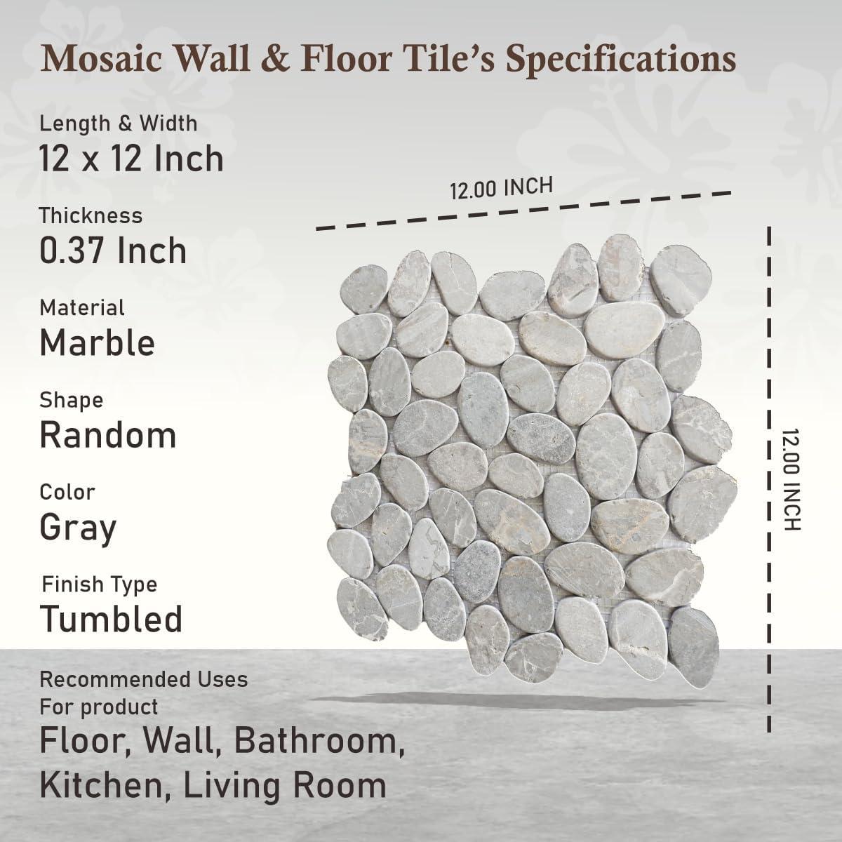 b.o.i Hawaii 12" x 12" Natural Stone Pebbles Mosaic Wall & Floor Tile