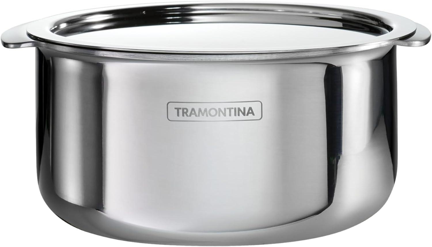 Tramontina Tramontina Utsava Tri-Ply Clad Stainless Steel Tope with Lid, Patila Pot for Indian Cooking