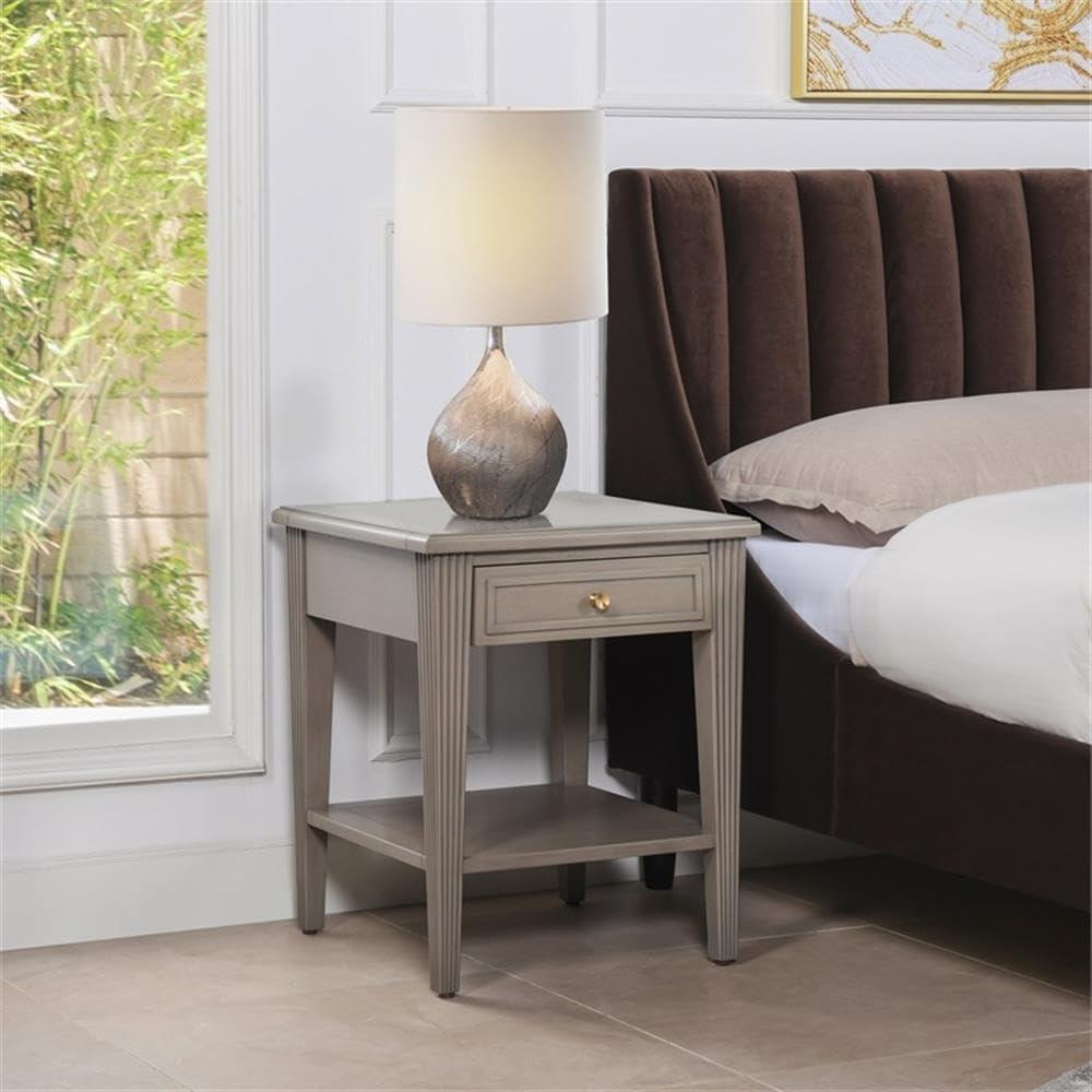 Gray Cashmere Wood and Gold Accent Storage End Table