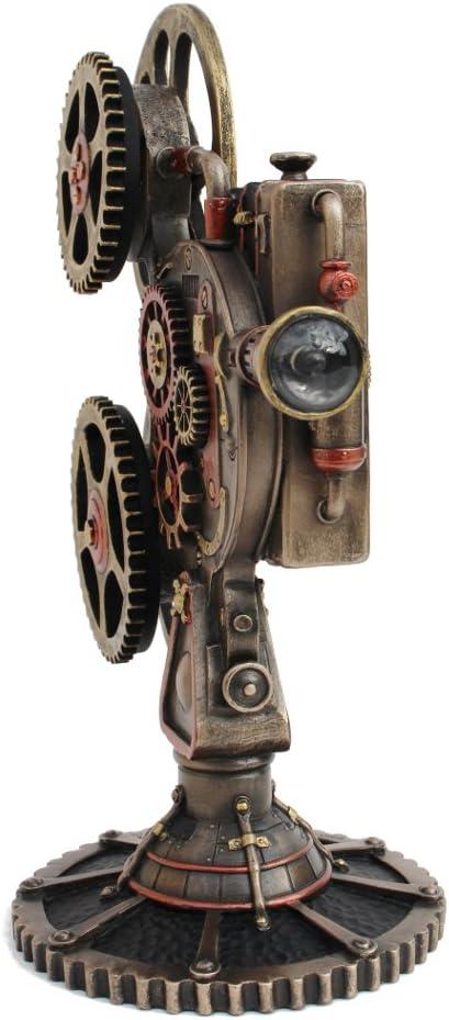 VERONESE Design Steampunk Projector Statue Cold Cast Resin Antique Bronze Finish LED Lighting Sculpture