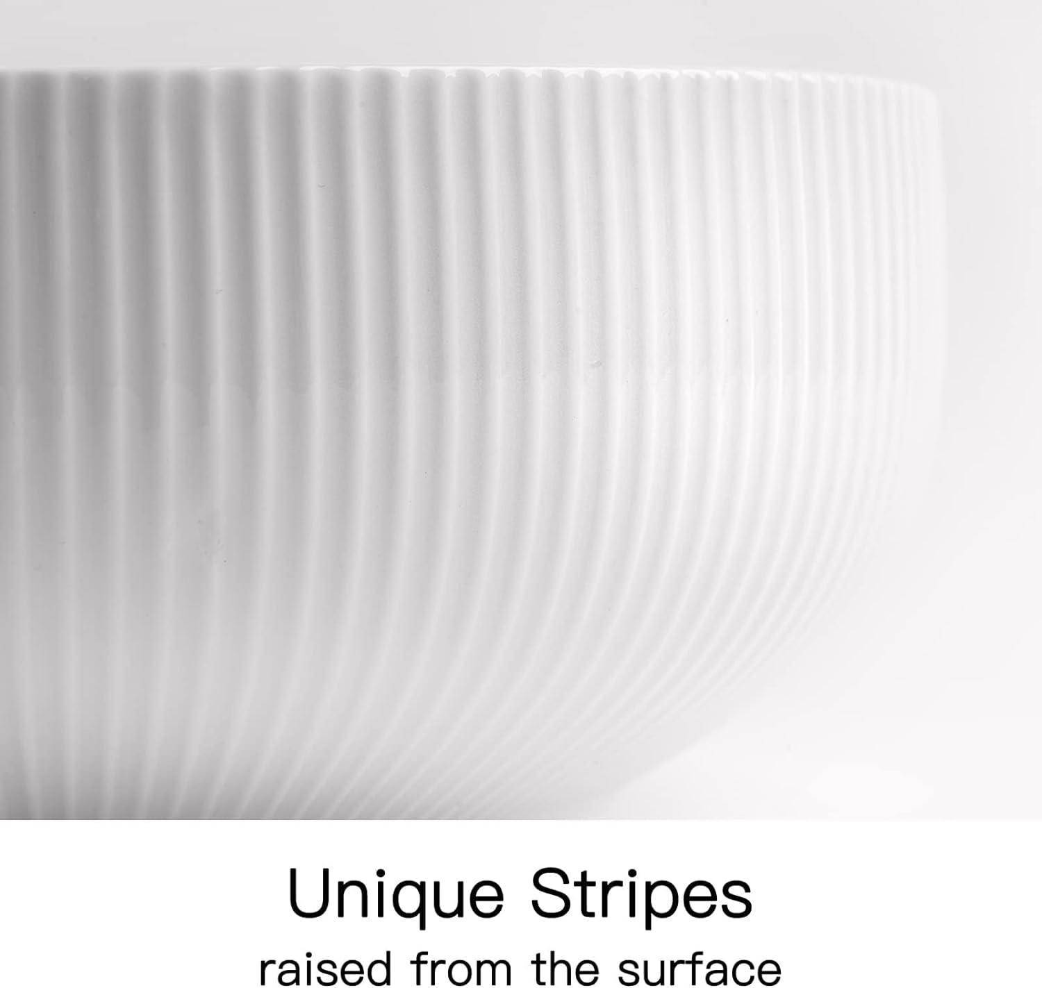 White Ribbed Ceramic 8-Inch Microwave Safe Serving Bowls, Set of 2