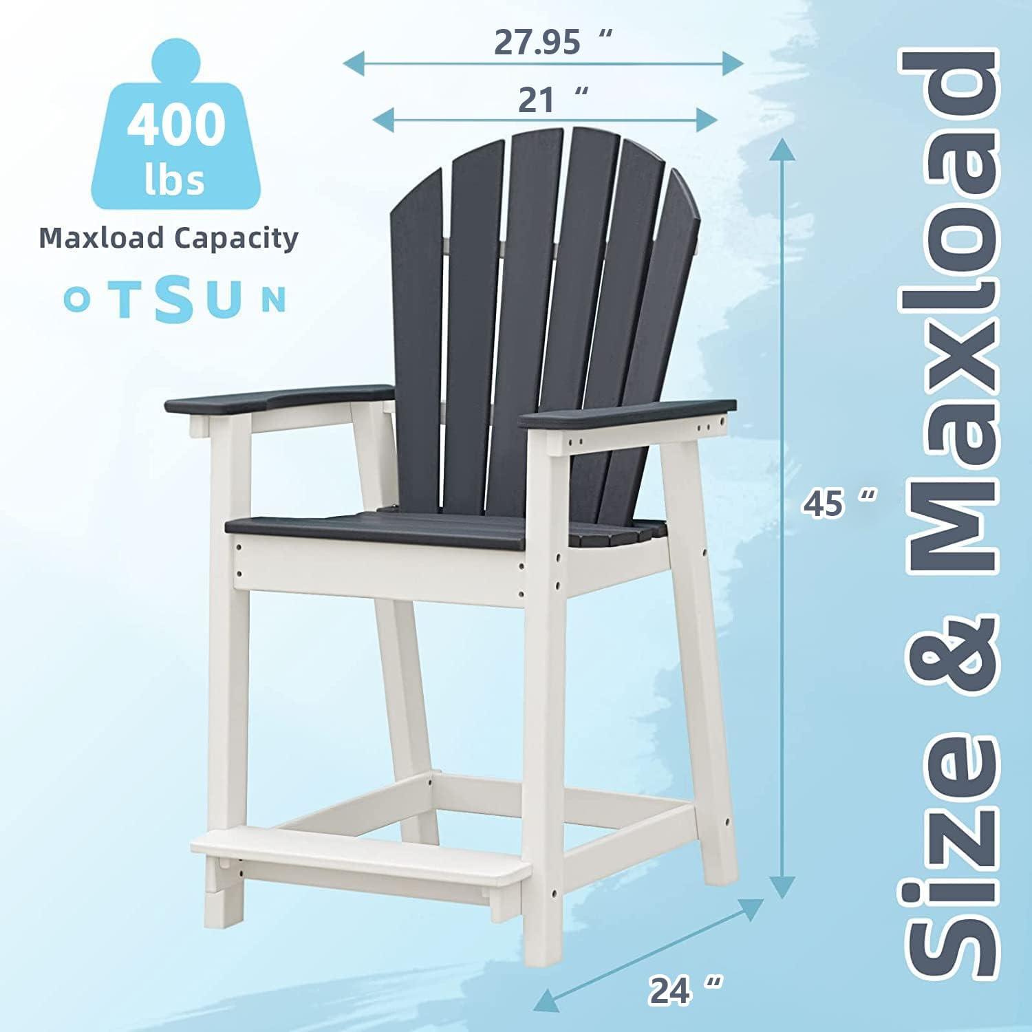 Outdoor Tall Adirondack Chair, Patio Bar Stool Chair with High Back, 400lbs, Widened Arms, All-Weather Balcony Chair for Backyard, Garden, Yard (1 PC)