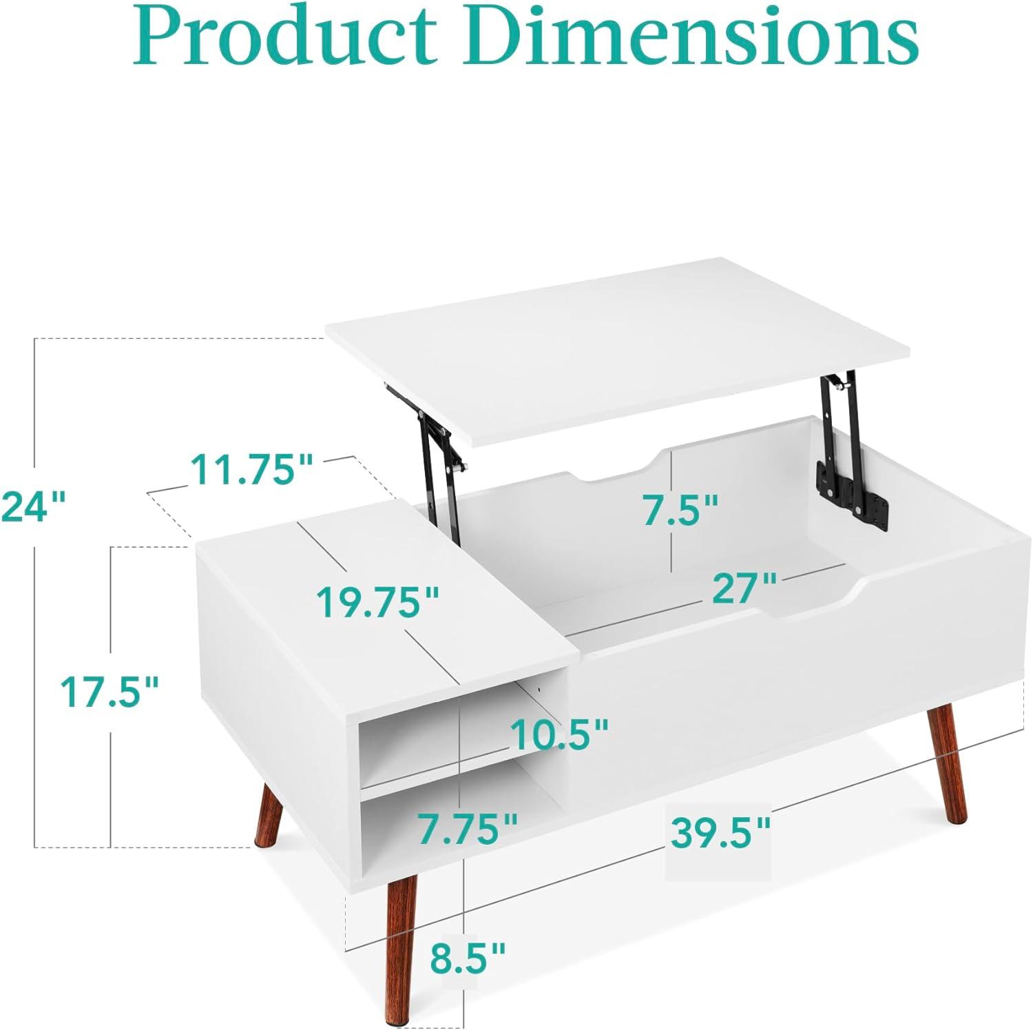 White and Brown Mid-Century Modern Lift-Top Coffee Table with Storage