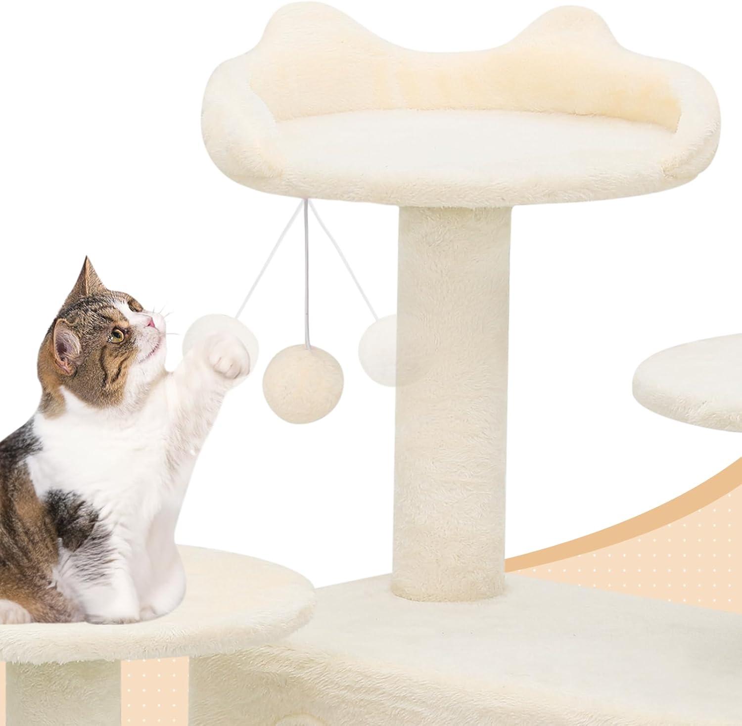 MoNiBloom Cat Tree Houses for Indoors, Multi-Level Cat Tree Tower, 70" Height（Beige）