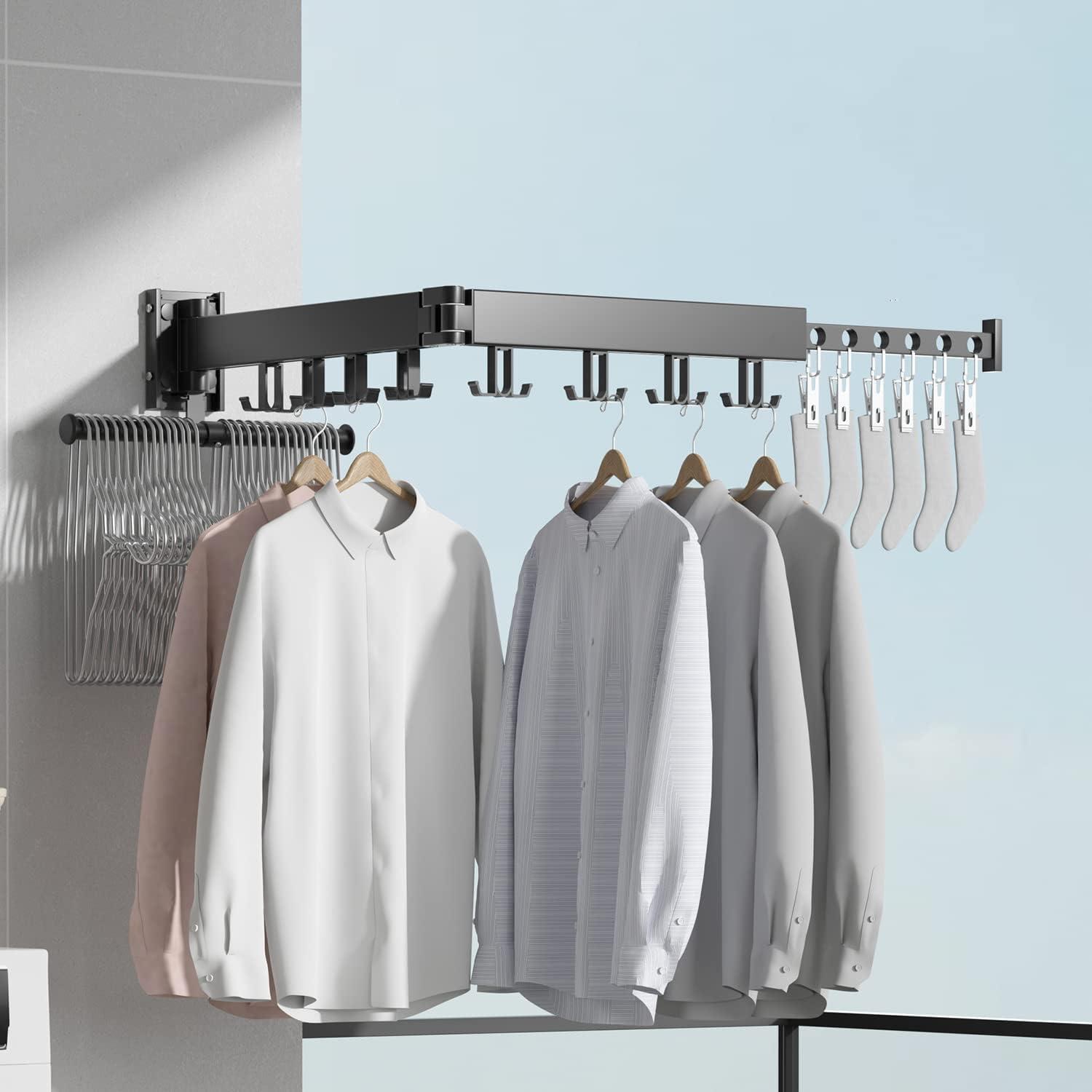 Wall Mounted Clothes Hanger,Clothes Drying Rack,Laundry Drying Rack,Drying Rack Clothing,Laundry Hanger Rack,Retractable Dryer Racks,Collapsible, Aluminum,can be Fold Upward & Left & Right