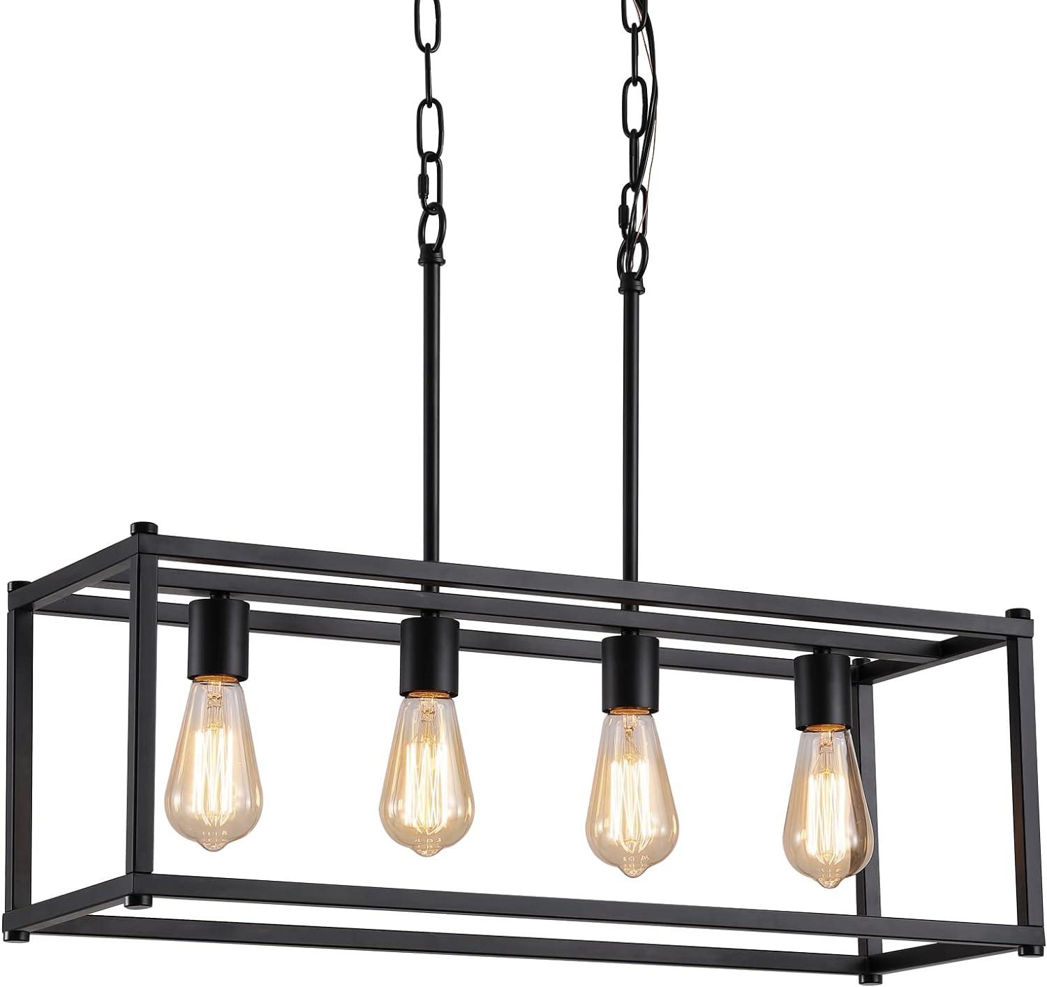 Black Metal 4-Light Cage Kitchen Island Pendant