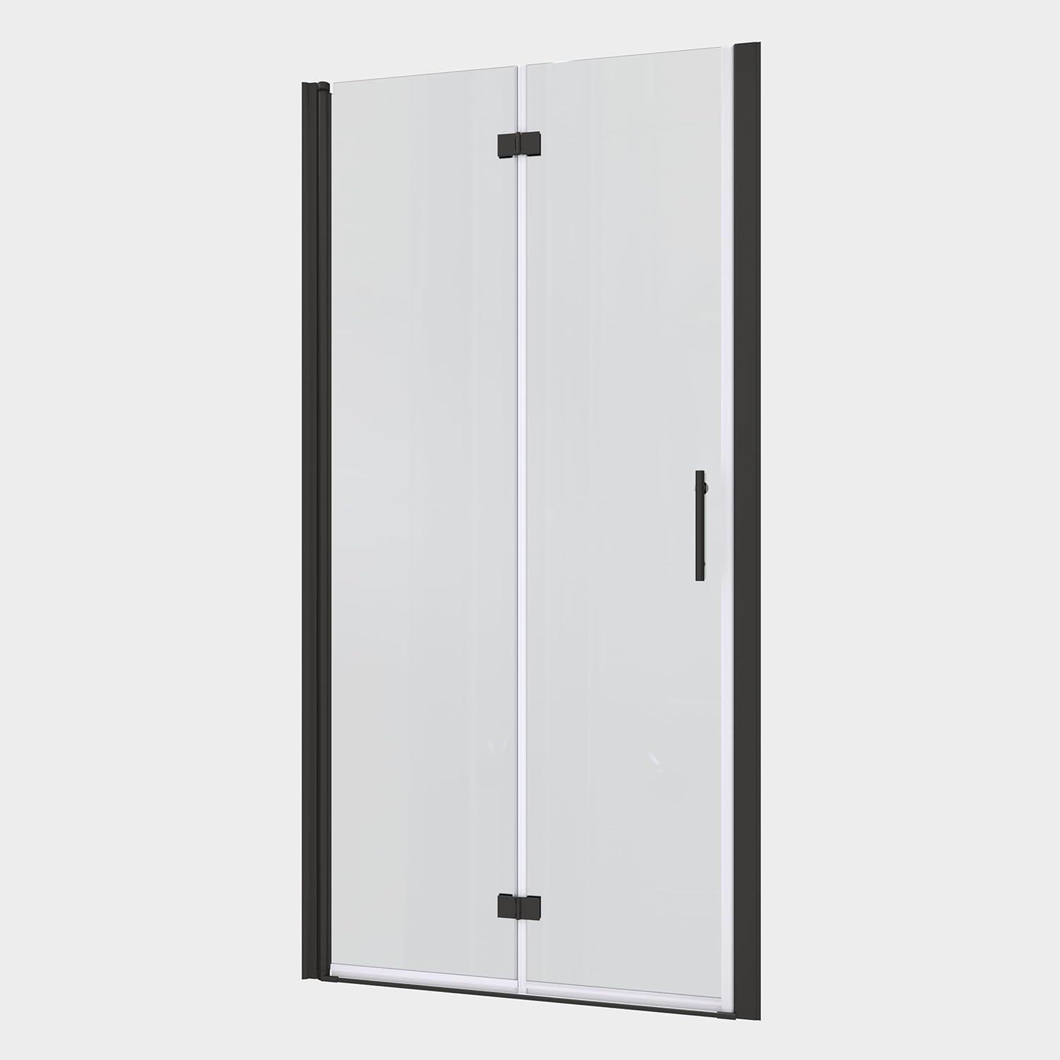 Bifold Shower Door, 31-32" W × 72" H Frameless Bathroom Glass Folding Shower Doors, Reversible Installation, 1/4" (6mm) Clear Tempered Glass Door for Walk-in Shower, Matte Black