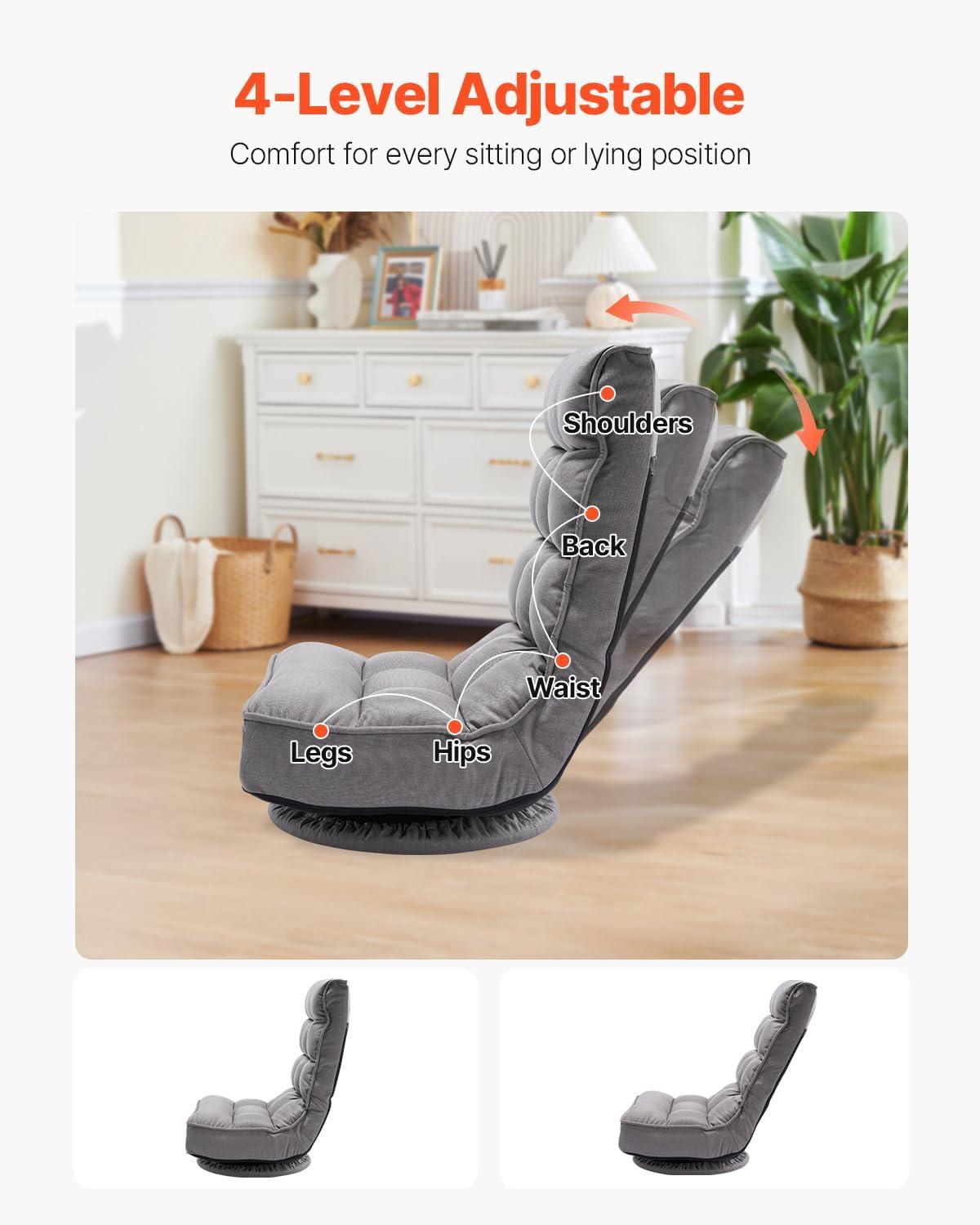 360° Swivel Floor Gaming Chair with 4 Adjustable Position Folding Floor Chair
