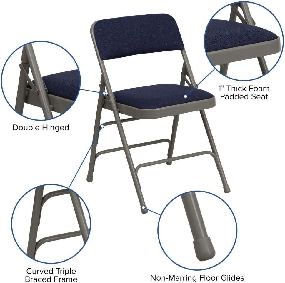 Flash Furniture 4 Pack HERCULES Series Curved Triple Braced & Double Hinged Navy Fabric Metal Folding Chair