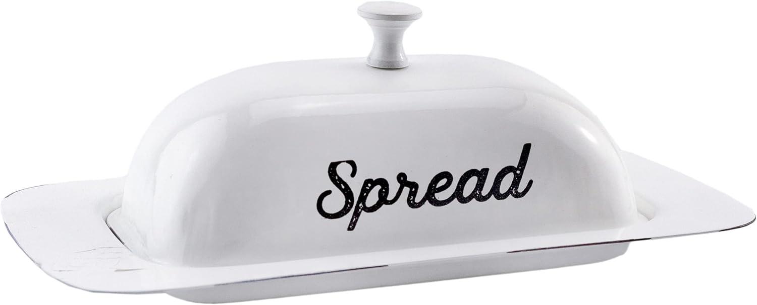 AuldHome Design Enamelware Butter Dish, Spread Serving Dish w/ Cover