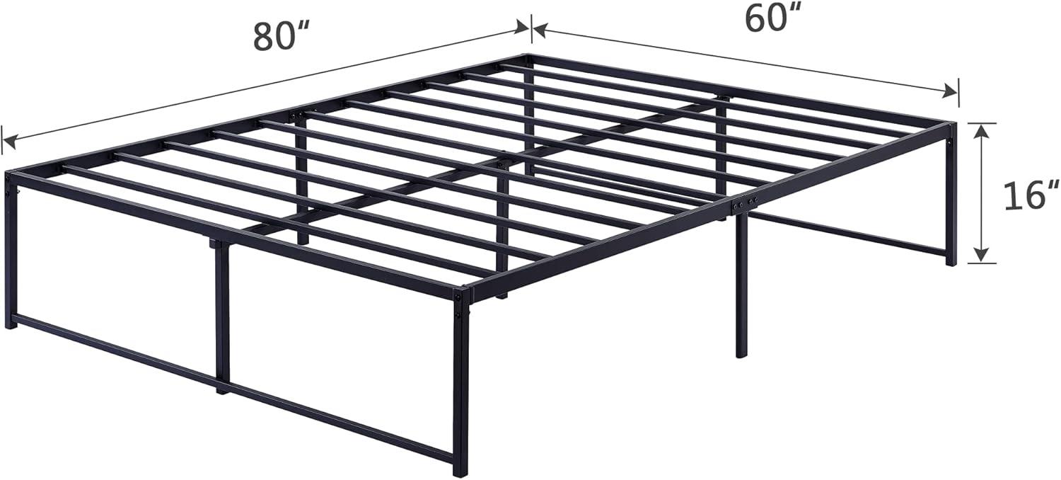 VECELO 16 Inch Queen Metal Platform Bed Frame, Heavy Duty Metal Bed with Under-bed Storage, No Box Spring Needed, Black