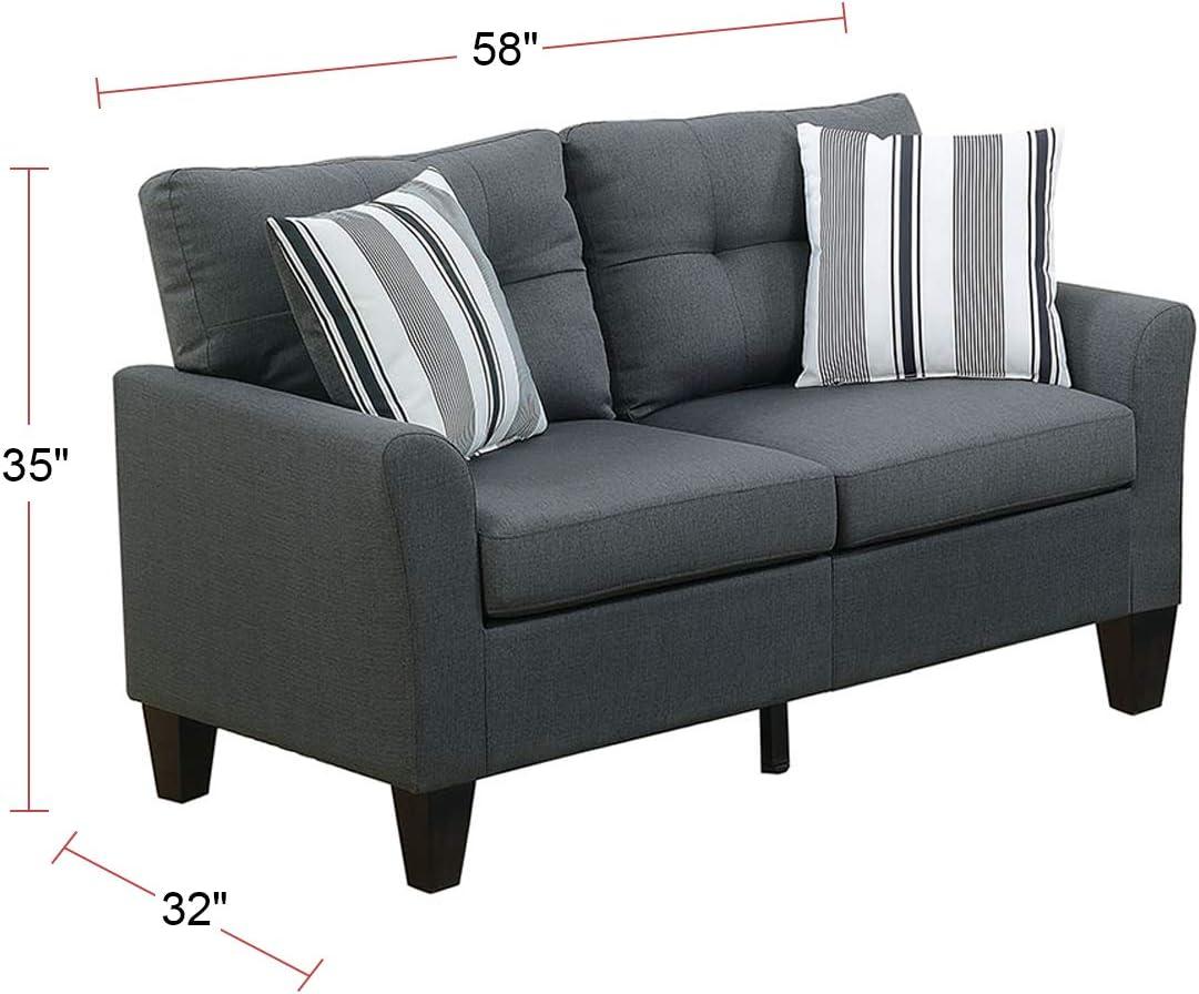 Glossy Polyfiber 2 Piece Sofa Set In Charcoal Gray- Saltoro Sherpi