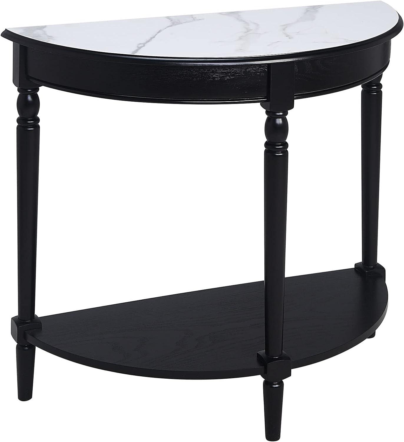 Convenience Concepts French Country Half-Round Entryway Table with Shelf, White Faux Marble/Black