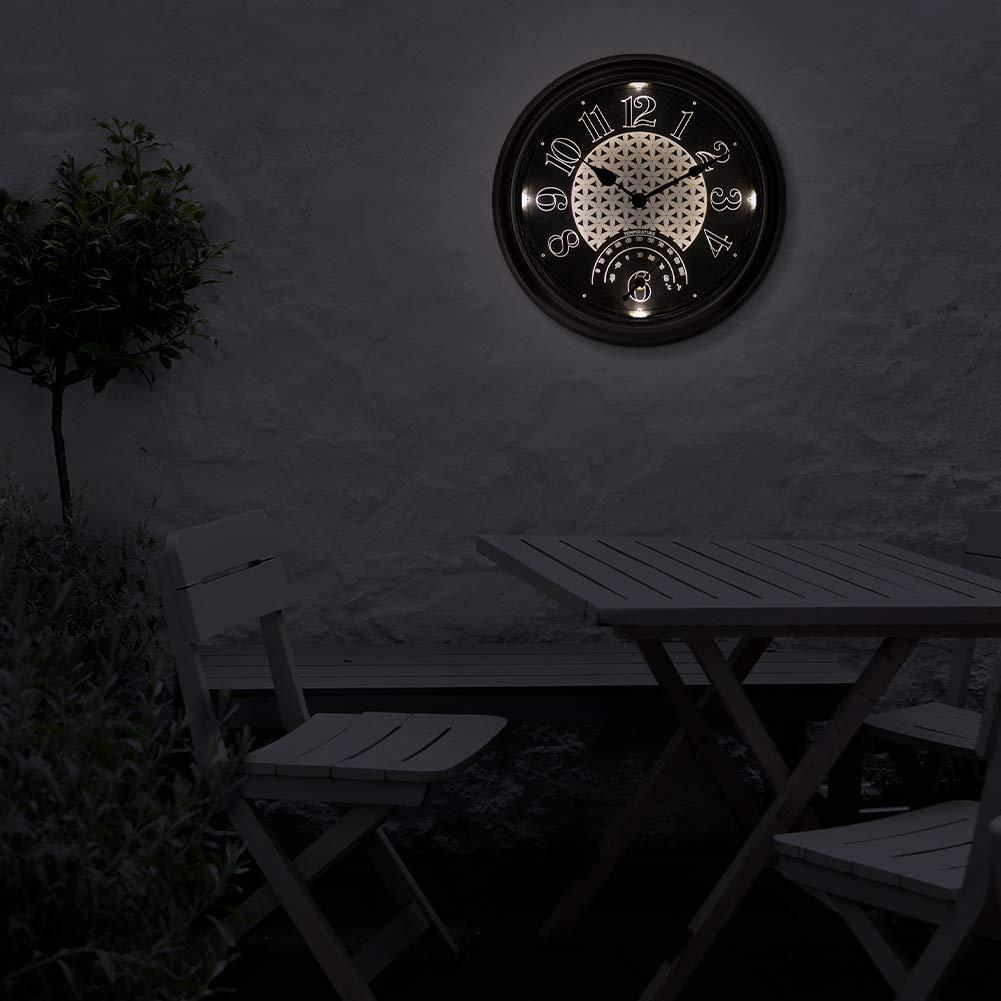 Presentime & Co. 14" in/Outdoor Luminous Wall Clock with Thermometer, Weather Thermometer, Night Light with Smart Sensor - Oil Rubbed Bronze Finish, Outdoor Lights & Decoration.