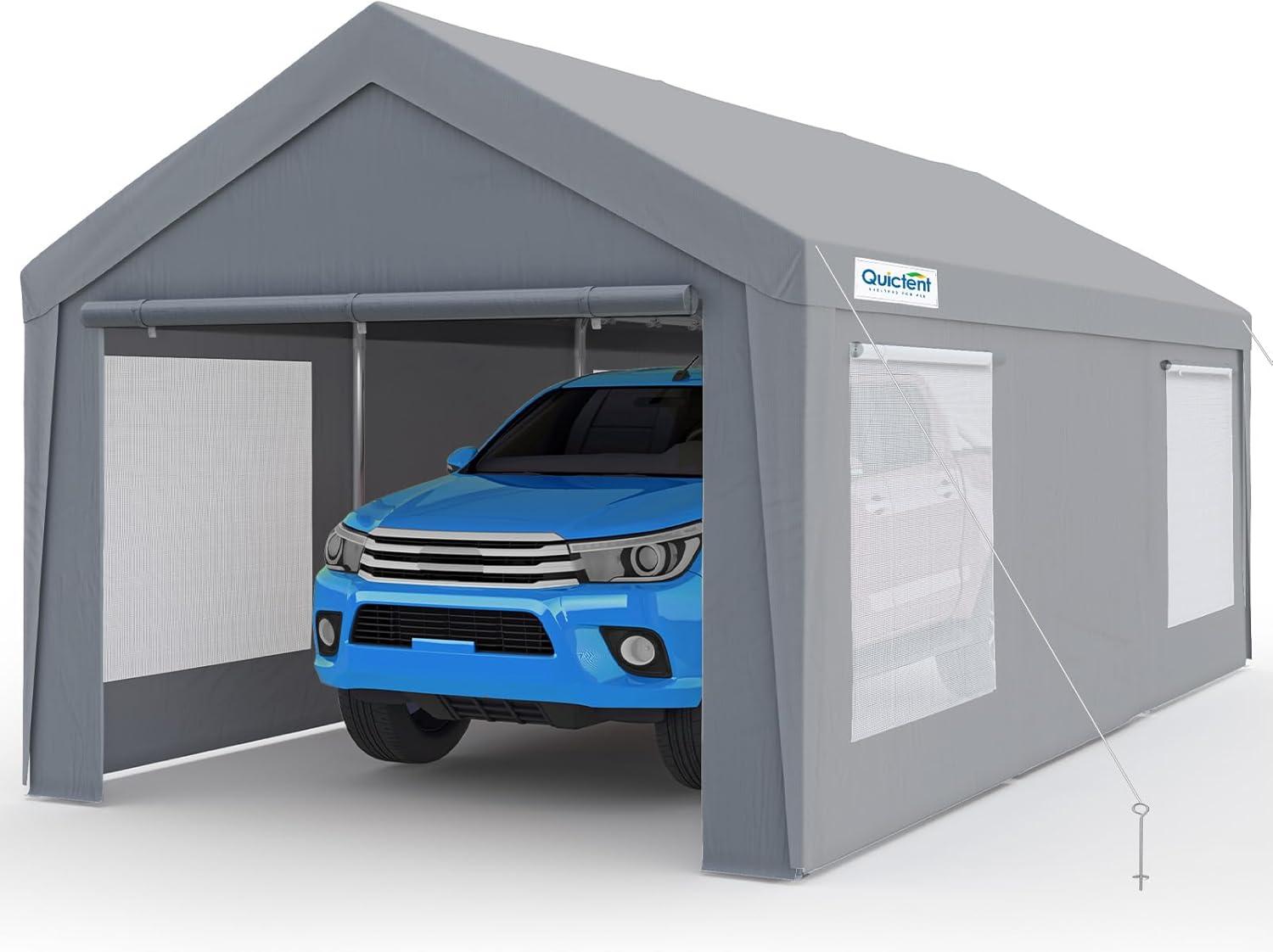 Quictent 10x20 ft Heavy Duty Carport Canopy Galvanized Car Tent Outdoor Garage Boat Shelter with Reinforced Structure, No Sidewall - White
