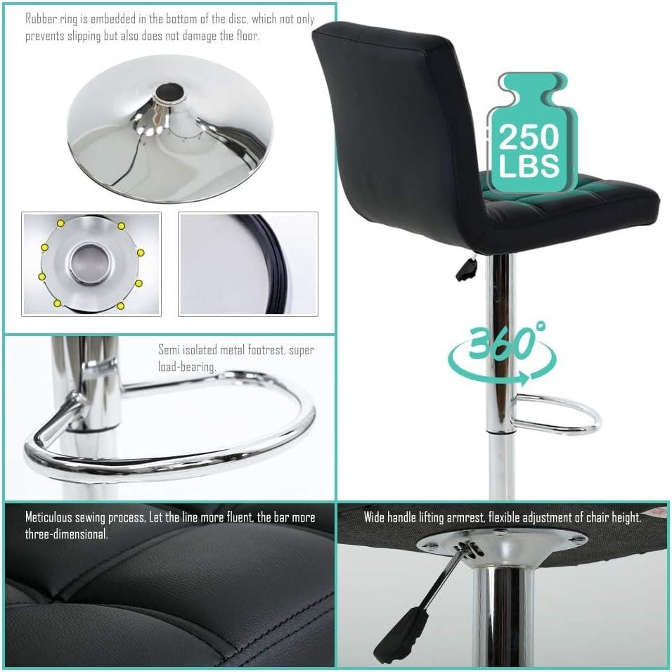 FDW Bar Stool Height Adjustable Swivel Stool with Back PU Leather Kitchen Counter Stools Set of 2 Dining Chairs, Black
