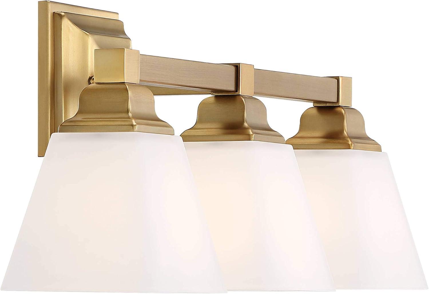 Warm Brass 3-Light Vanity Fixture with Milk Glass Shades