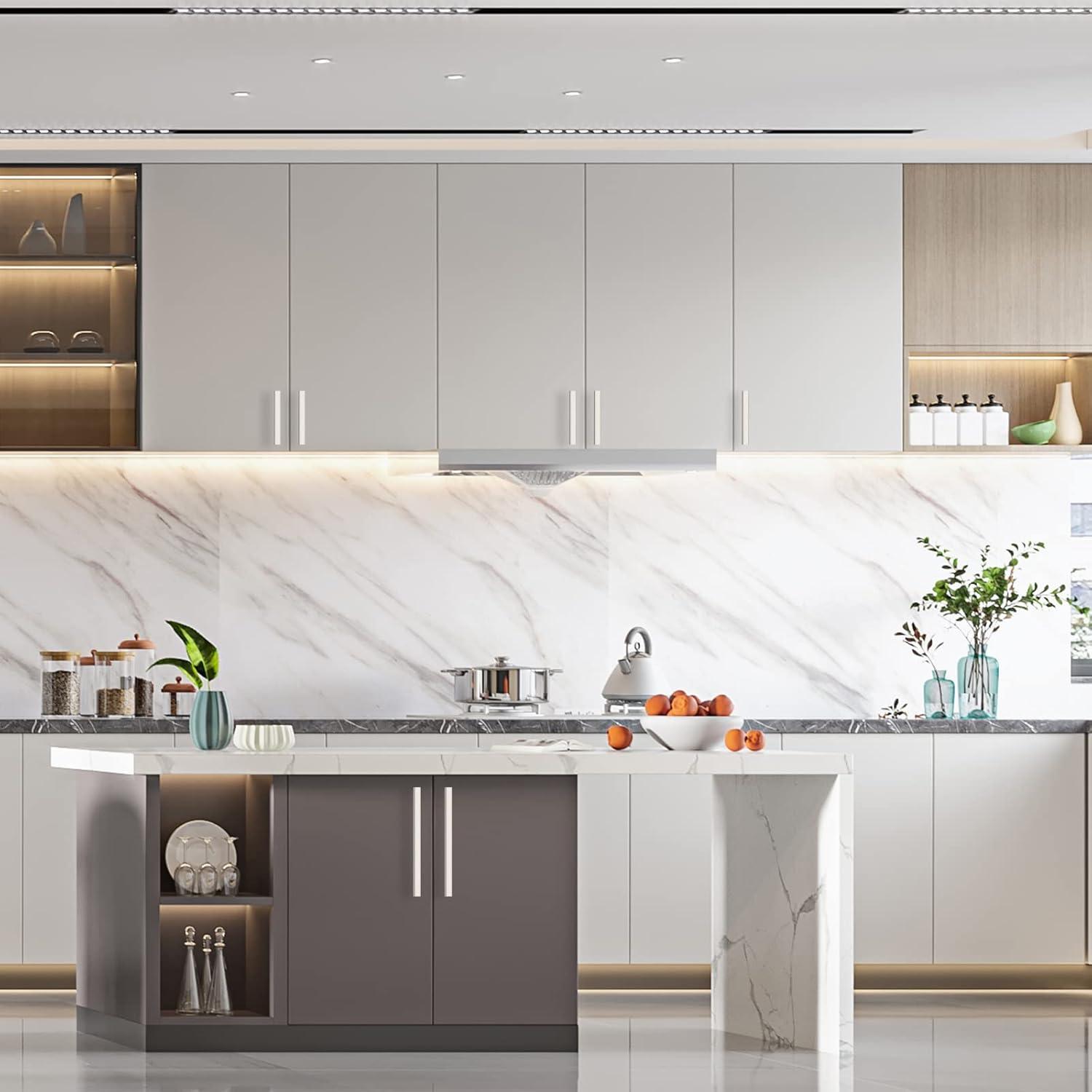 Amerdeco 10 Pack Brushed Satin Nickel Cabinet Pulls - 5 Inch(128MM) Hole Centers Kitchen Handles for Cabinets and Cupboards - ZH0060