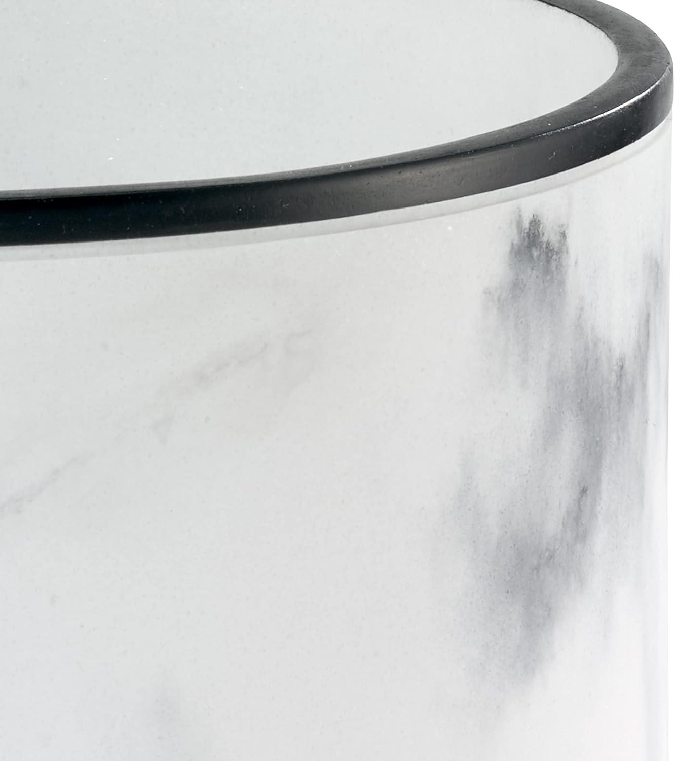 White and Black Marble-Look Resin Wastebasket