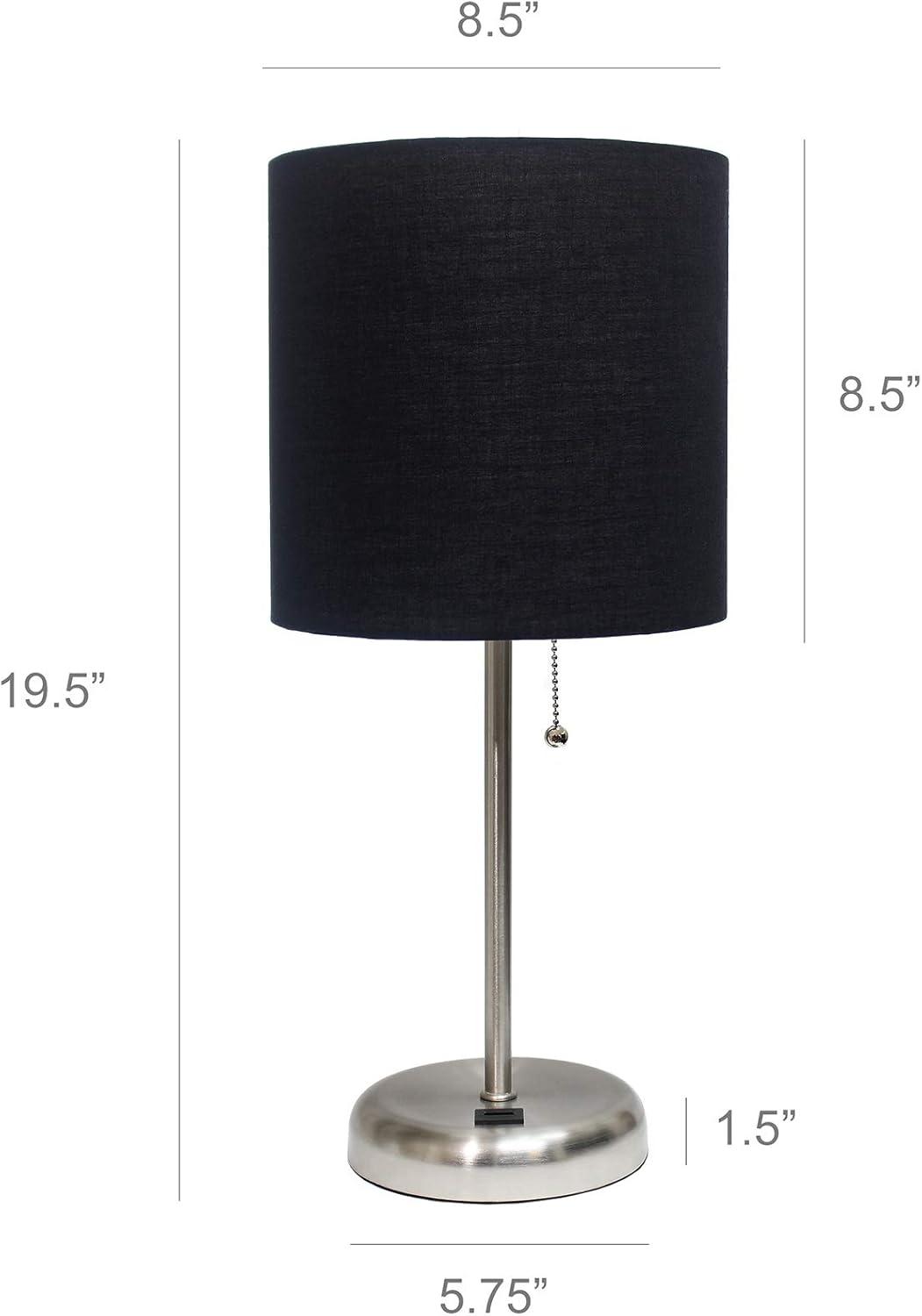 Black Brushed Steel Stick Table Lamp with USB Port