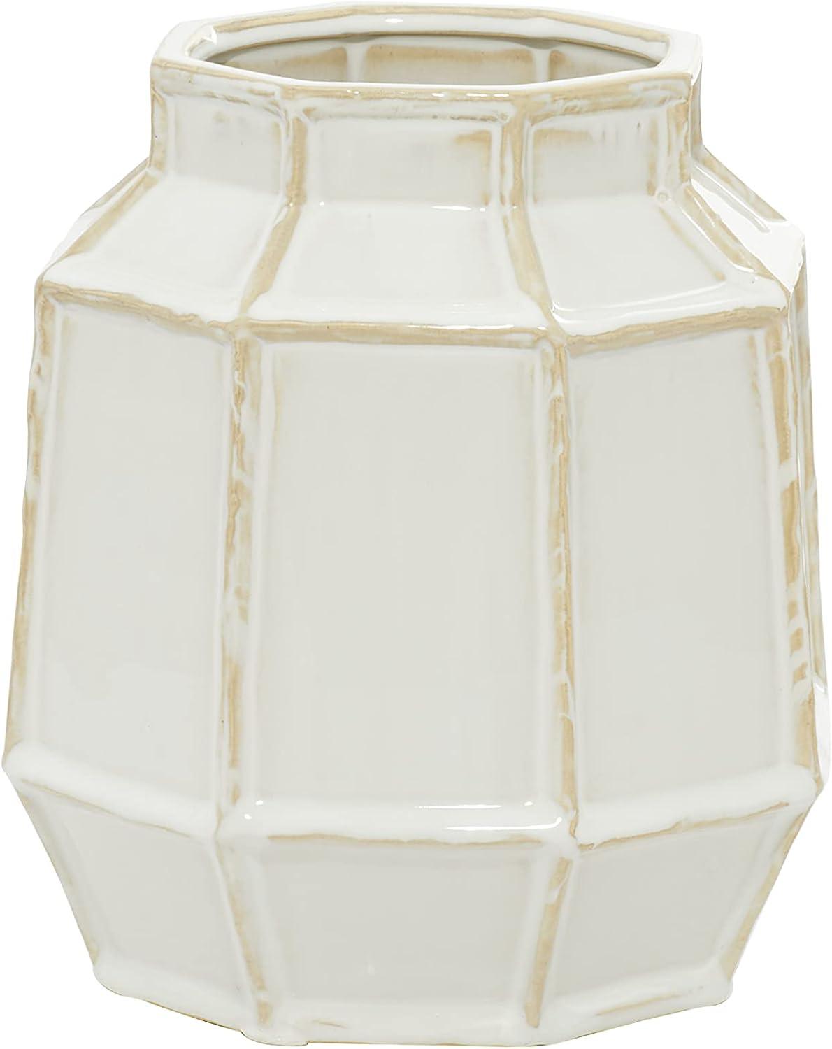 DecMode 9" Handmade White Ceramic Vase