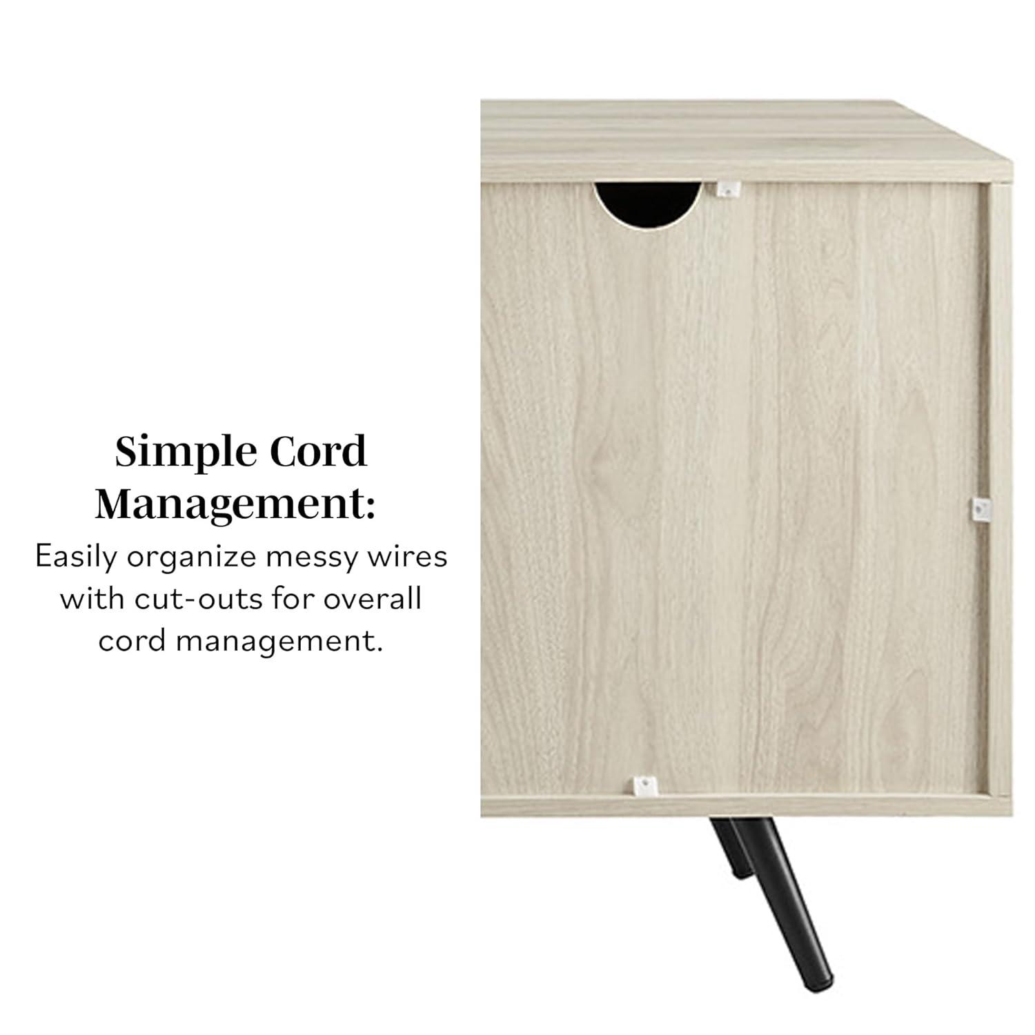 Mid-Century Modern 2-Door 70" Tv Stand For 80" Tvs With Glass Shelf - Birch