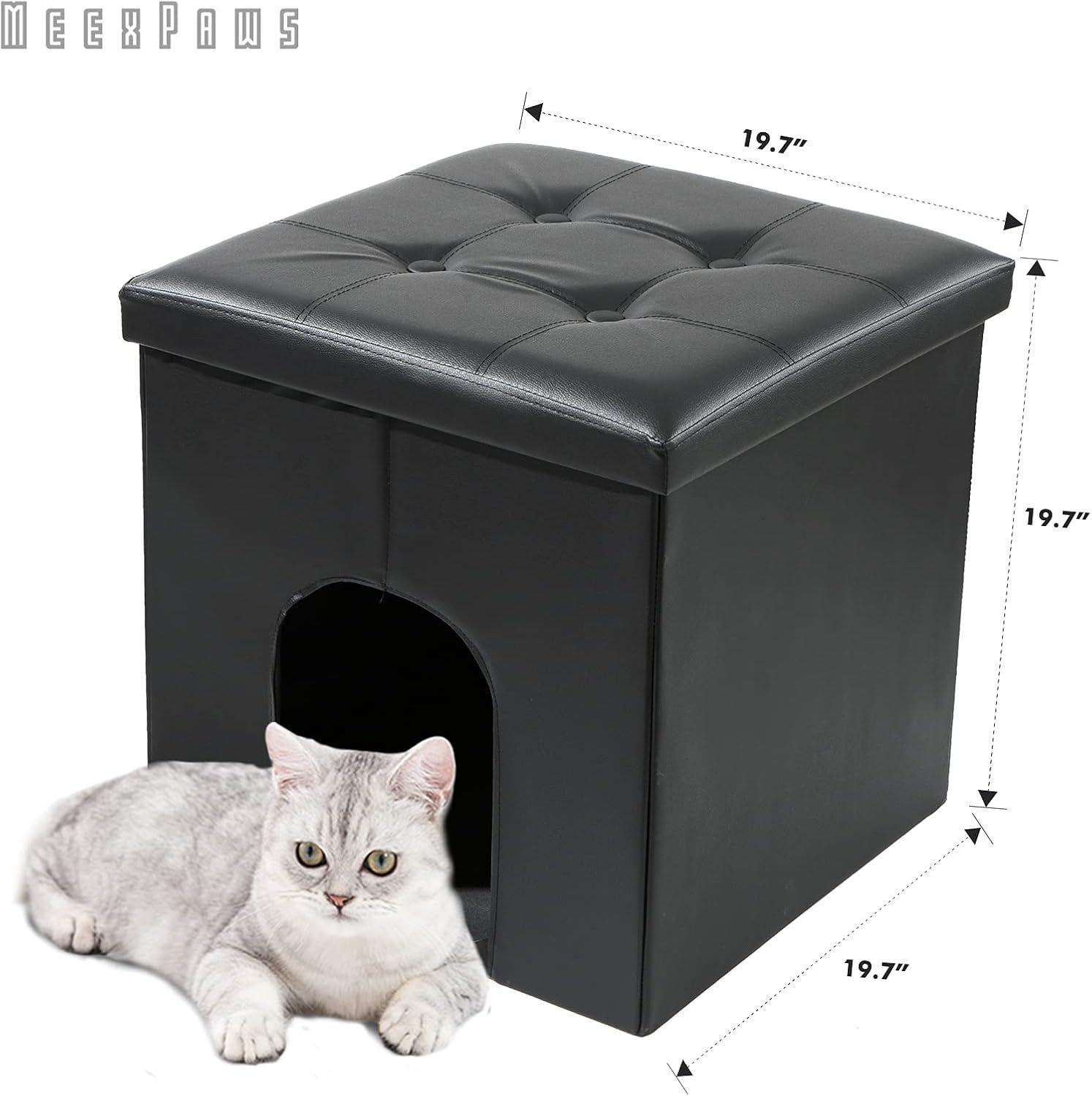 MEEXPAWS Cat Litter Box Enclosure Furniture Hidden, Cat Washroom Bench Storage Cabinet Small 19.7'' x 19.7'' x 19.7''| Dog Proof | Waterproof Inside | Easy Clean | Easy Assembly | Odor Control(Grey)