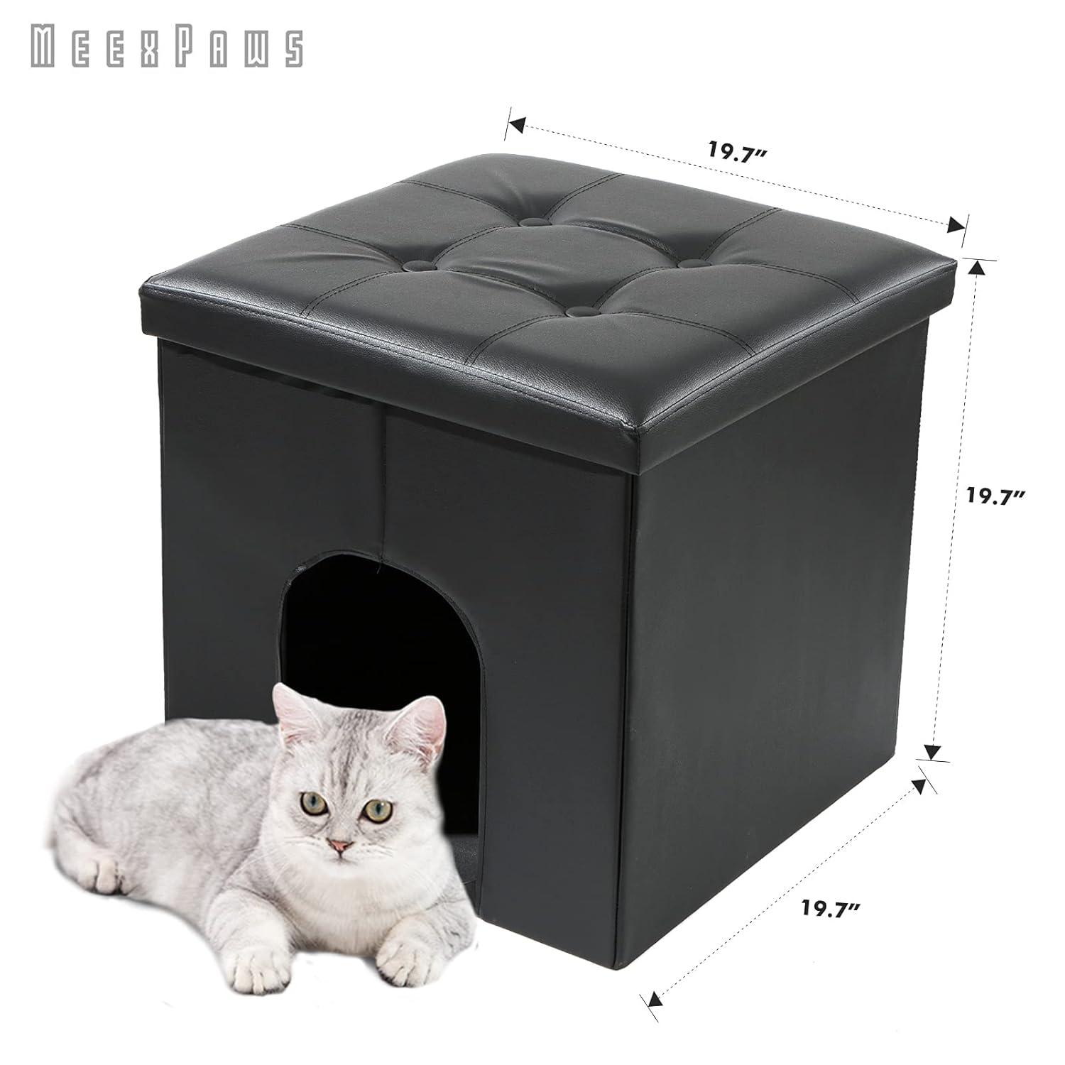 MEEXPAWS Cat Litter Box Enclosure Furniture Hidden, Cat Washroom Bench Storage Cabinet Small 19.7'' x 19.7'' x 19.7''| Dog Proof | Waterproof Inside | Easy Clean | Easy Assembly | Odor Control(Grey)