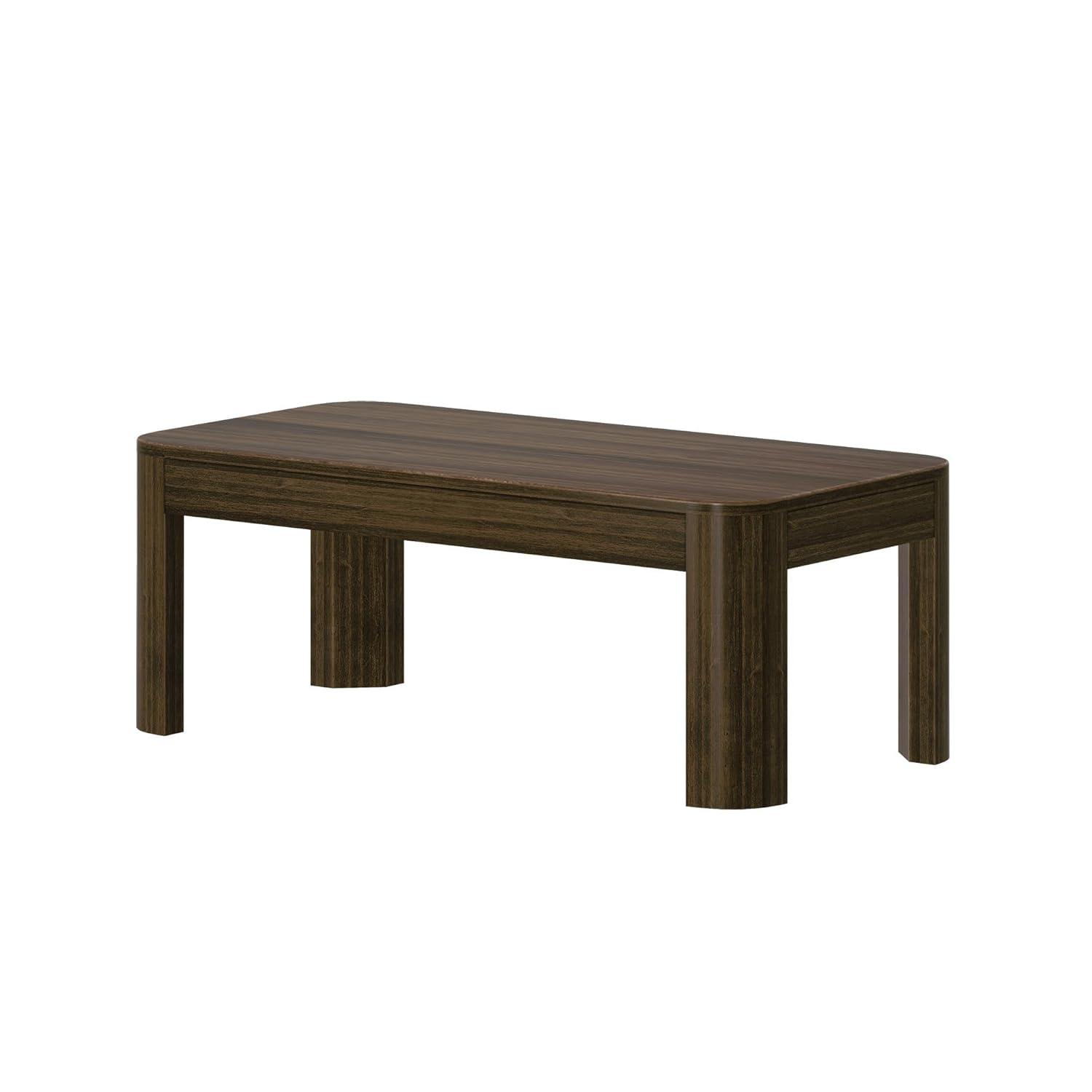 Plank+Beam Solid Wood Forma Coffee Table, 54" Modern Coffee Table with Storage Shelf, Walnut