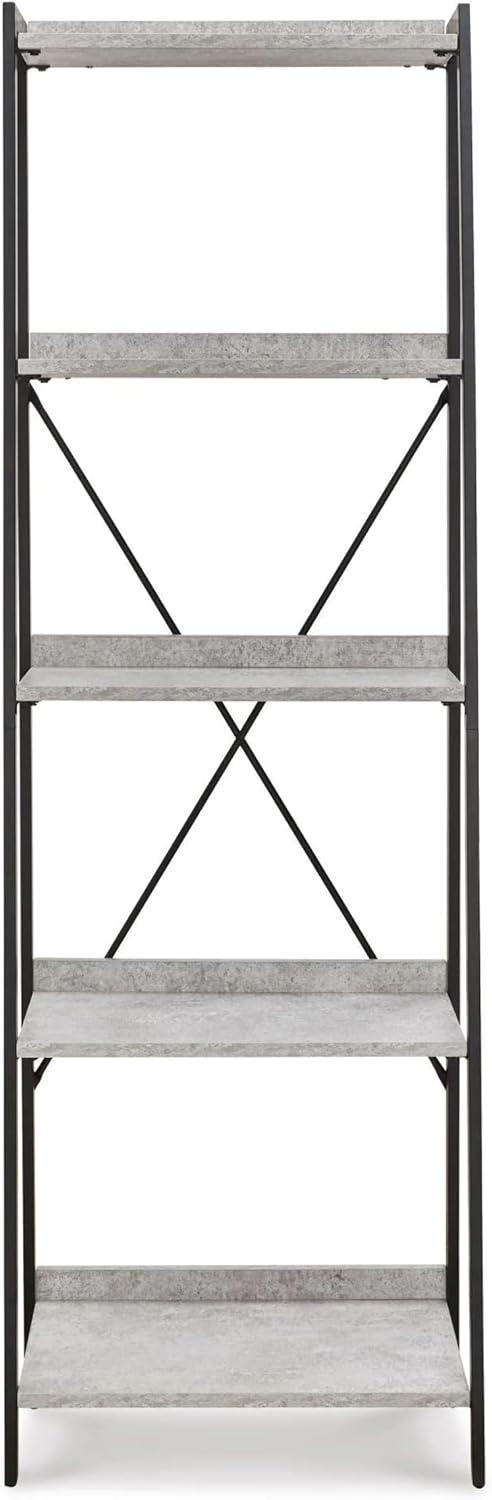 Contemporary Black and Gray Faux Concrete 5-Shelf Bookcase