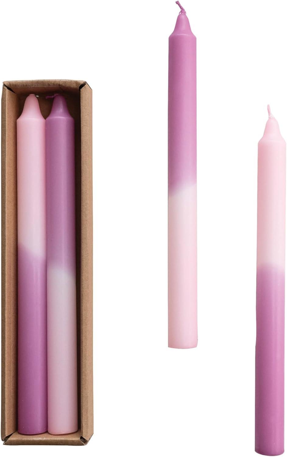 Lilac Ombre Pink and Purple Paraffin Taper Candles, Set of 2