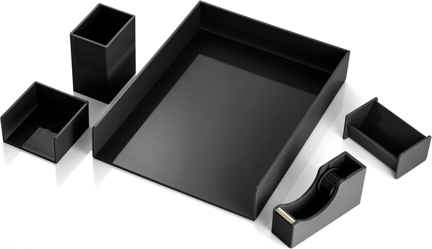 Desk Organizer Set, 5PC - 7" Height x 7" Width x 11" DepthDesktop - Black - 1 Each