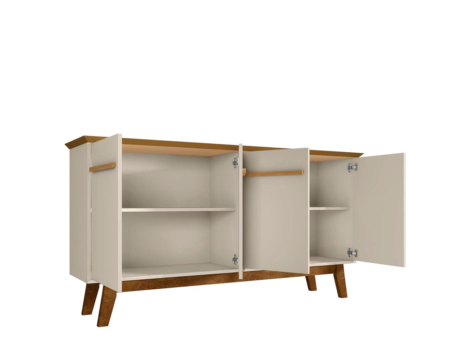 62.99" Yonkers Sideboard Off White/Cinnamon - Manhattan Comfort: Mid-Century Buffet Console