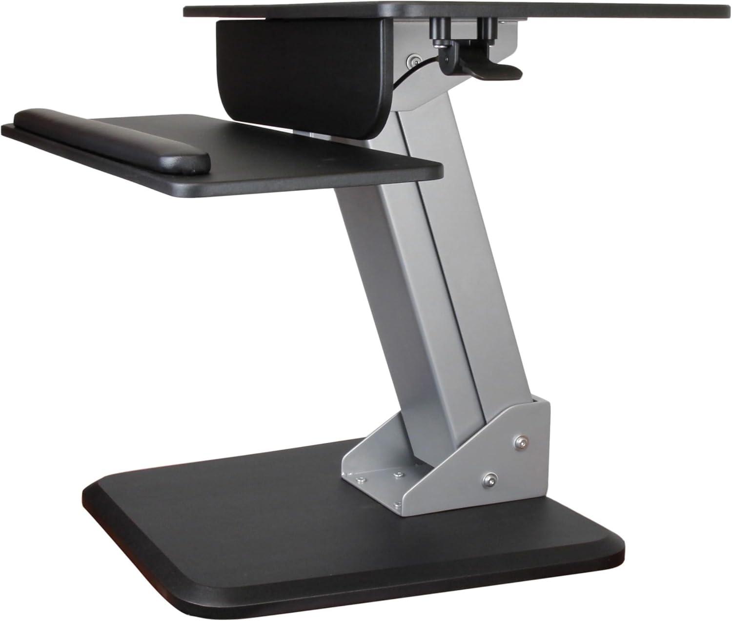 Black and Silver Adjustable Standing Desk Converter with Keyboard Tray