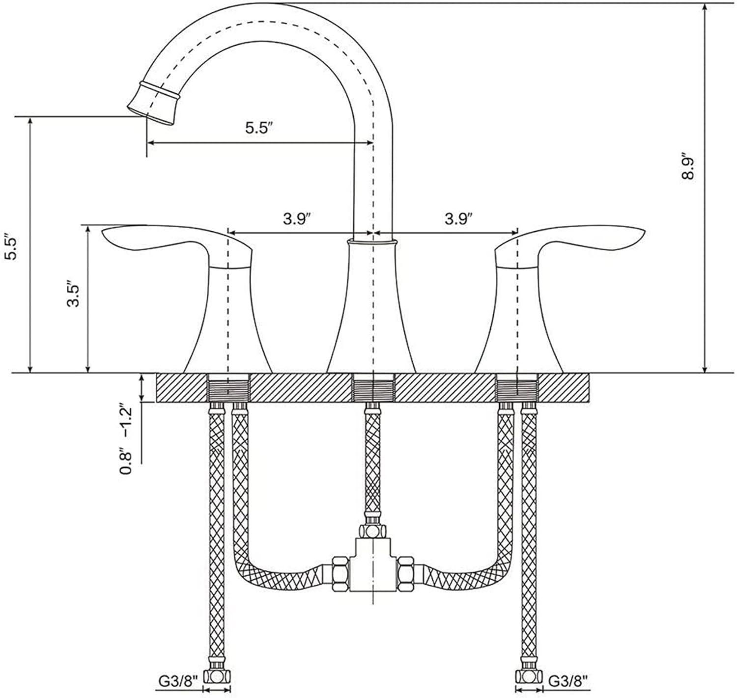 2-Handle 8 inch Widespread Bathroom Sink Faucet Brushed Nickel Lavatory Faucet 3 Hole 360° Swivel Spout Vanity Sink Basin Faucets with Pop Up Drain Assembly and cUPC Water Supply Hoses