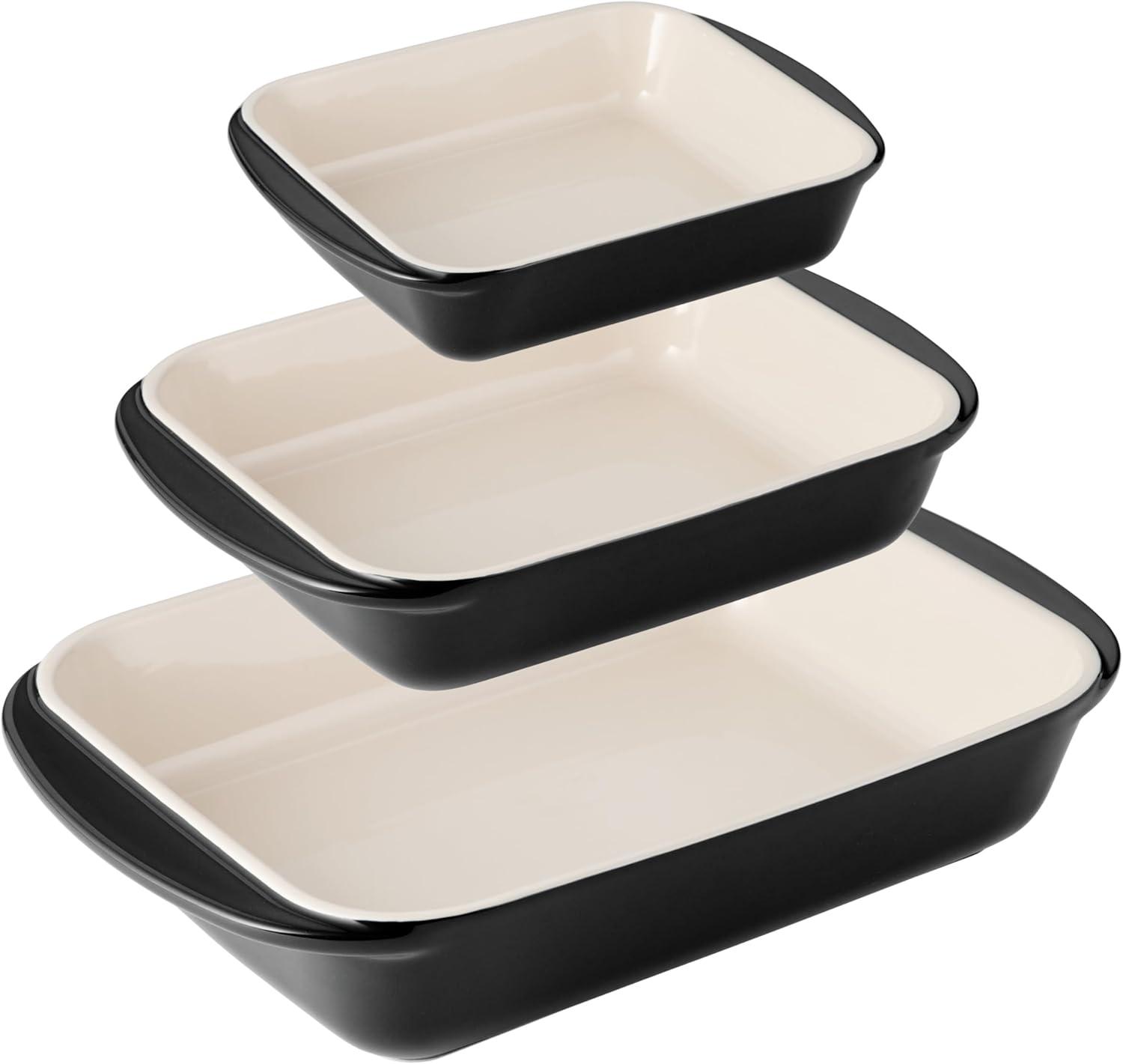 Tramontina Tramontina Mae 3-piece Ceramic Porcelain Baking Pans Set, Non Stick Casserole Dishes For Oven, Rectangular Bakeware For Lasagna, Cakes And Loafs