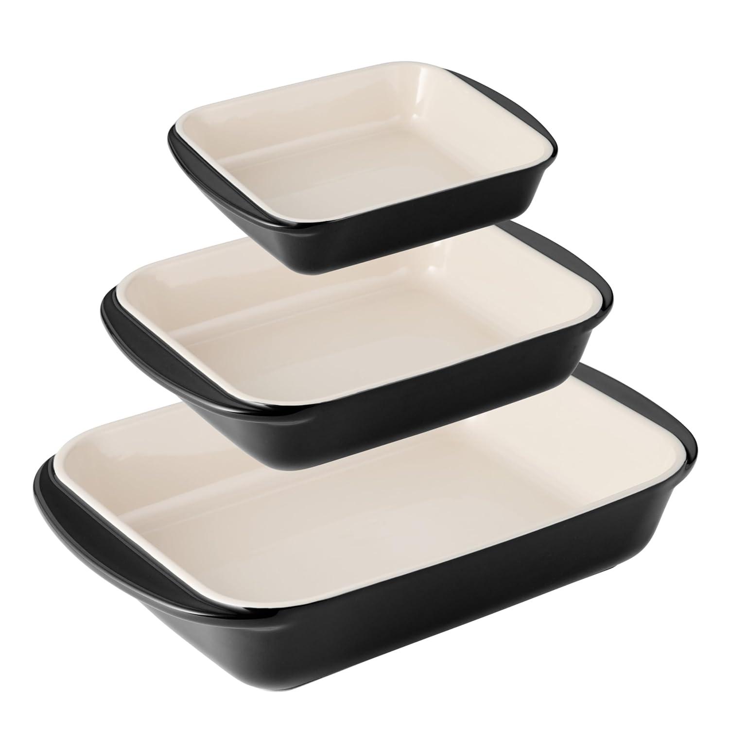 Tramontina Tramontina Mae 3-piece Ceramic Porcelain Baking Pans Set, Non Stick Casserole Dishes For Oven, Rectangular Bakeware For Lasagna, Cakes And Loafs