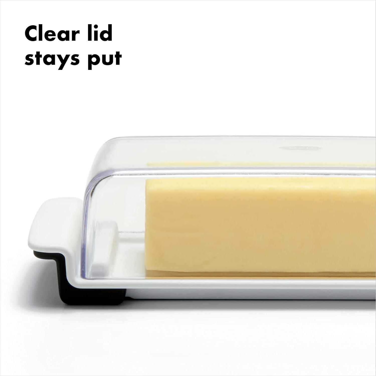 Clear Lid White Rectangular Polished Butter Dish