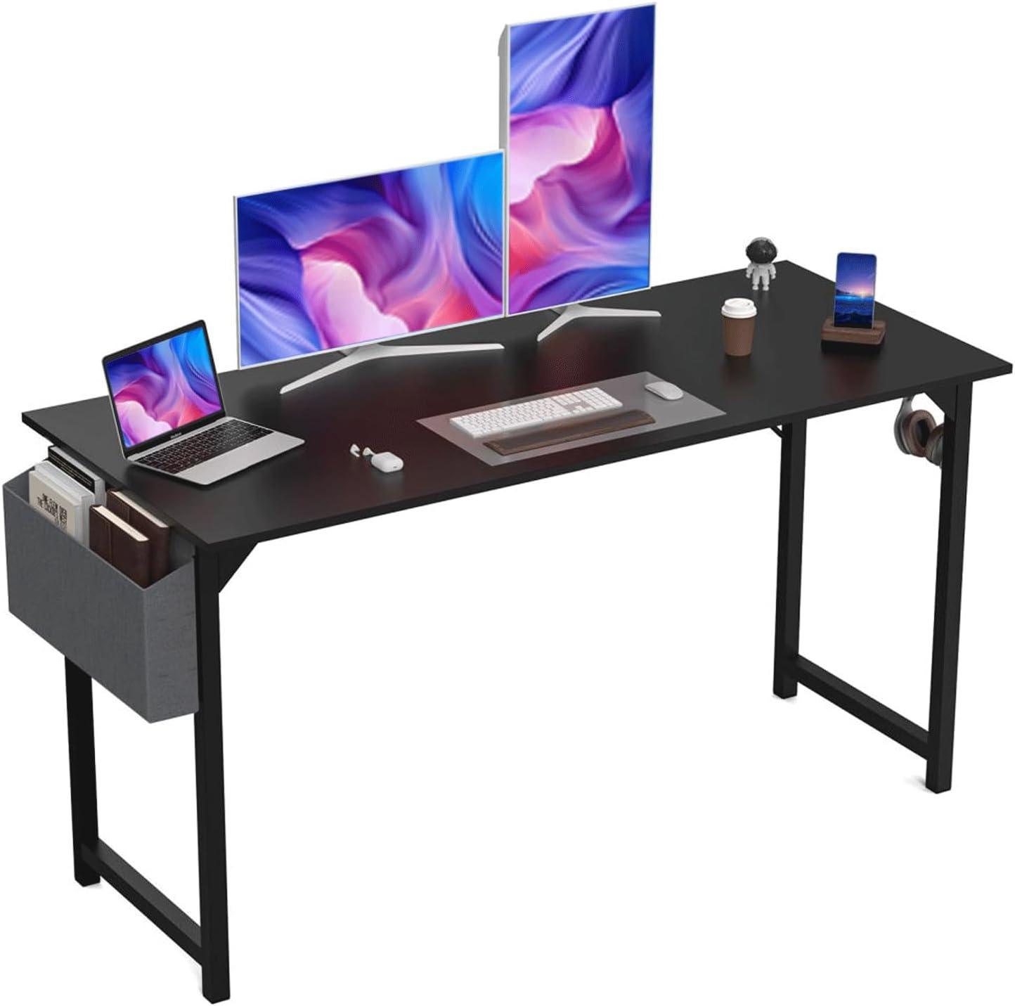 47 Inch Desk Office with Storage, Modern Simple Style Gaming Computer Table for Youth Student Adult, Metal and Wood Home Office Furniture, Nature