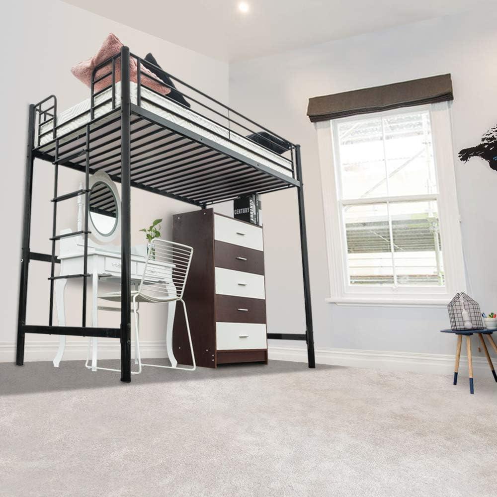 Twin-Size Loft Bed with Sturdy Metal Frame and Dual Ladders - Black