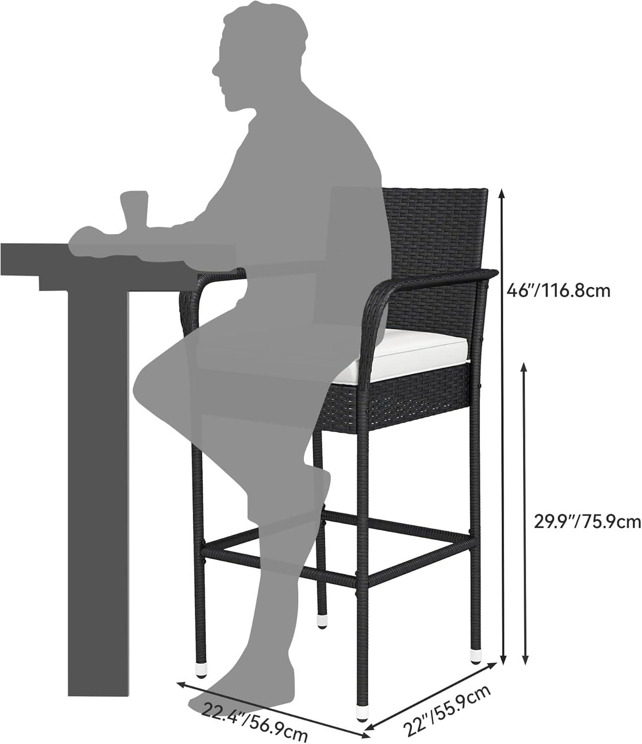 Winston Porter Winston Porter Set Of 2 Patio Wicker Counter Stools Outdoor Bar Height Chairs With Soft Cushions