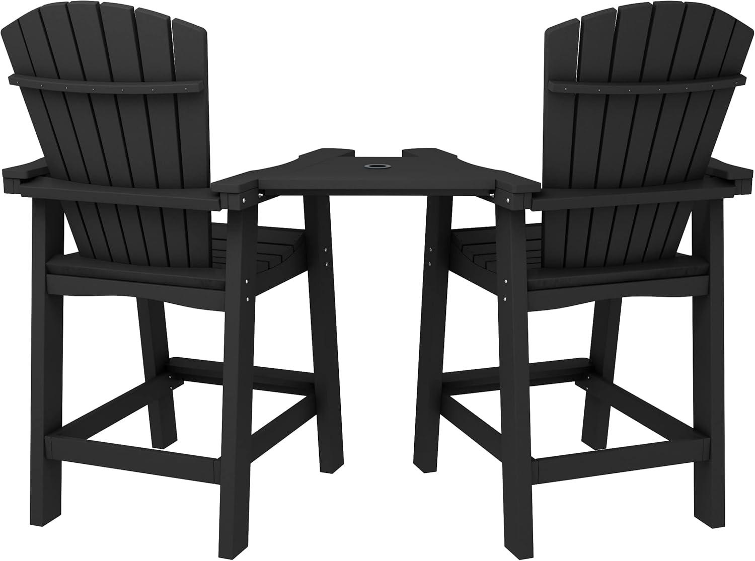 JUSTLET Tall Plastic Adirondack Chair Set of 2 W/ Outdoor Barstools and Connecting Tray, Brown